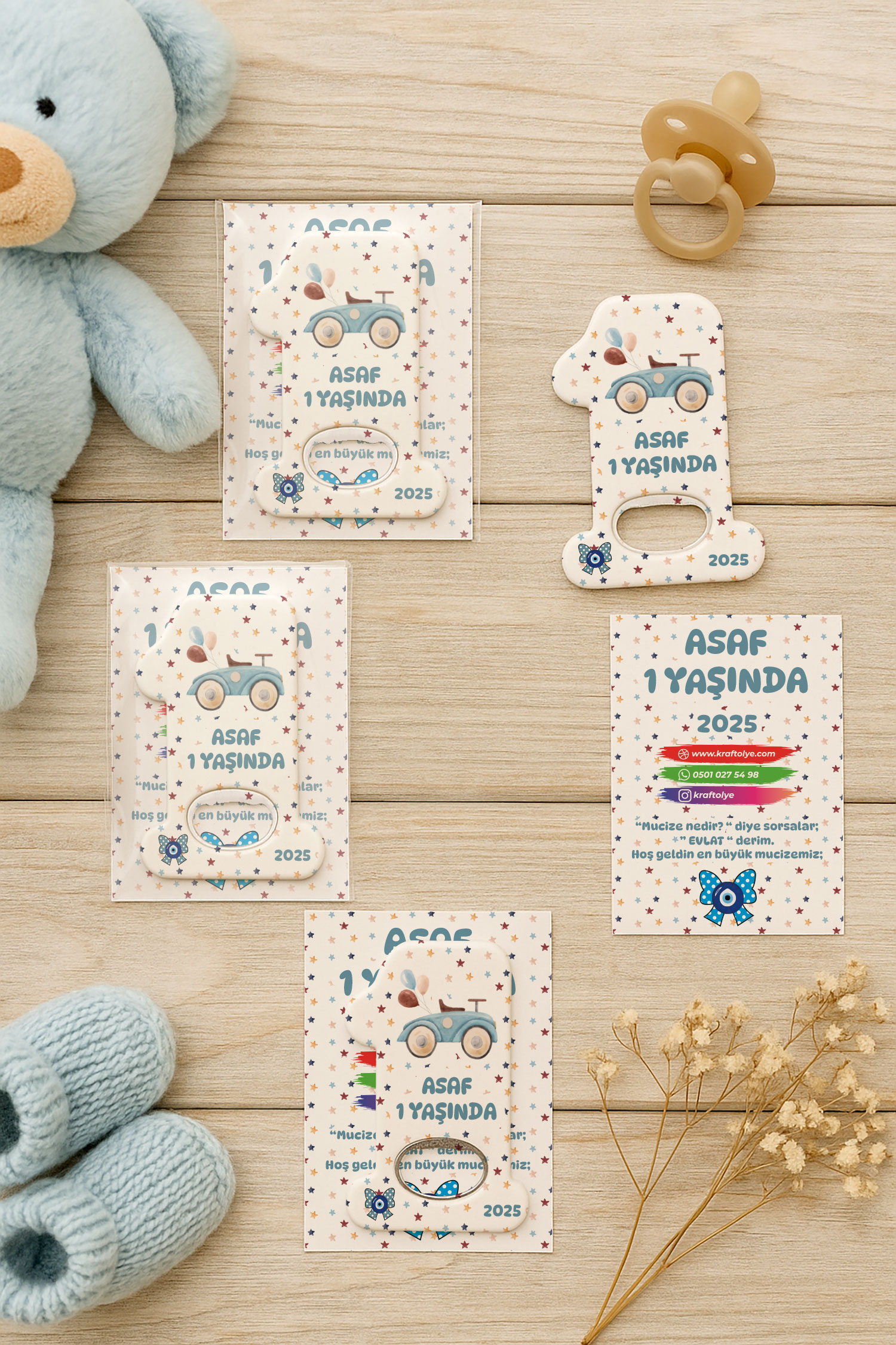 Araba Temalı Kartlı 1 Yaş Açacak Magnet