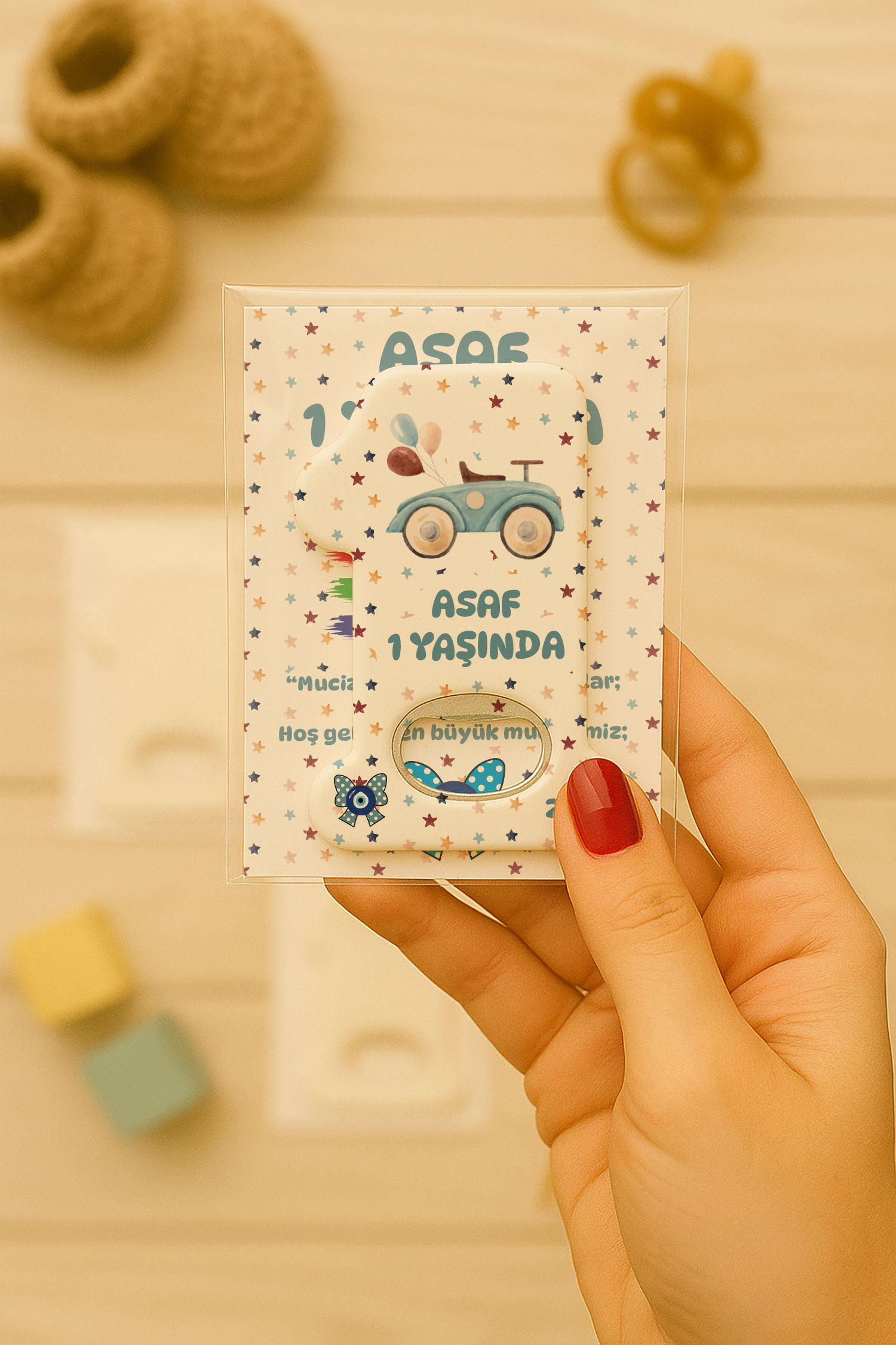 Araba Temalı Kartlı 1 Yaş Açacak Magnet