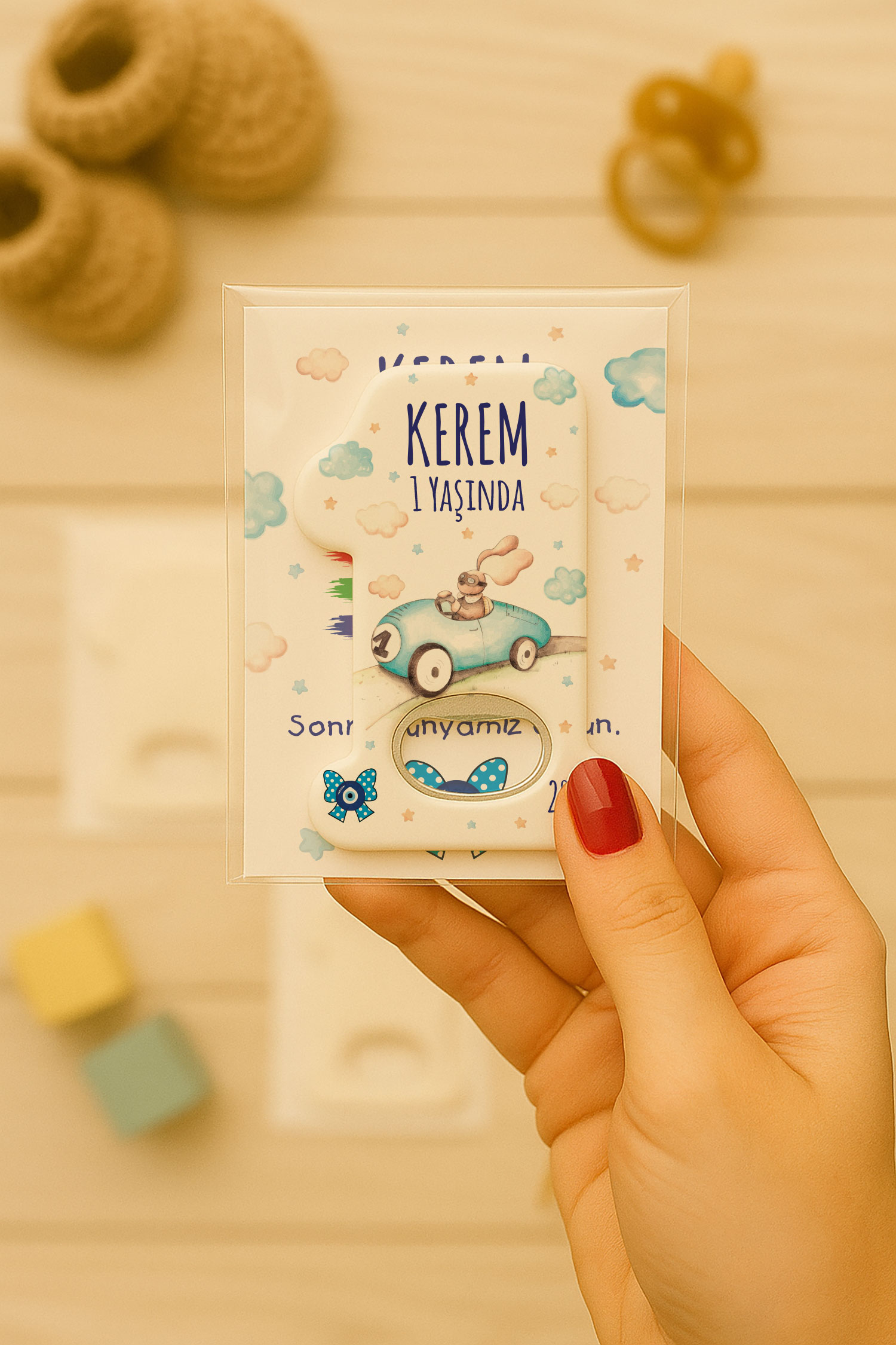 Araba Temalı Kartlı 1 Yaş Açacak Magnet