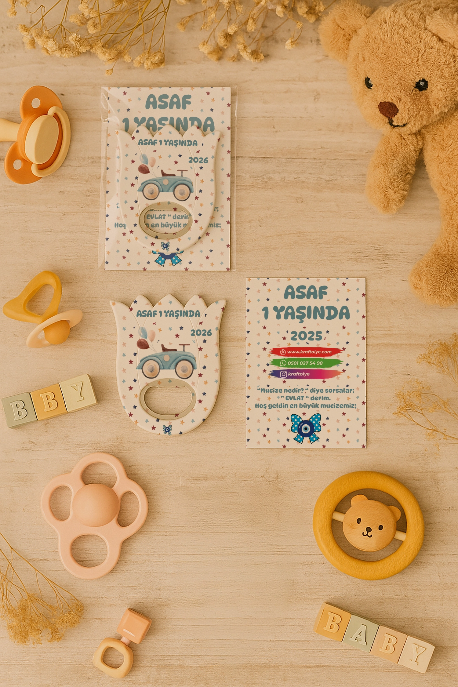Araba Temalı Kartlı Lale Açacak Magnet