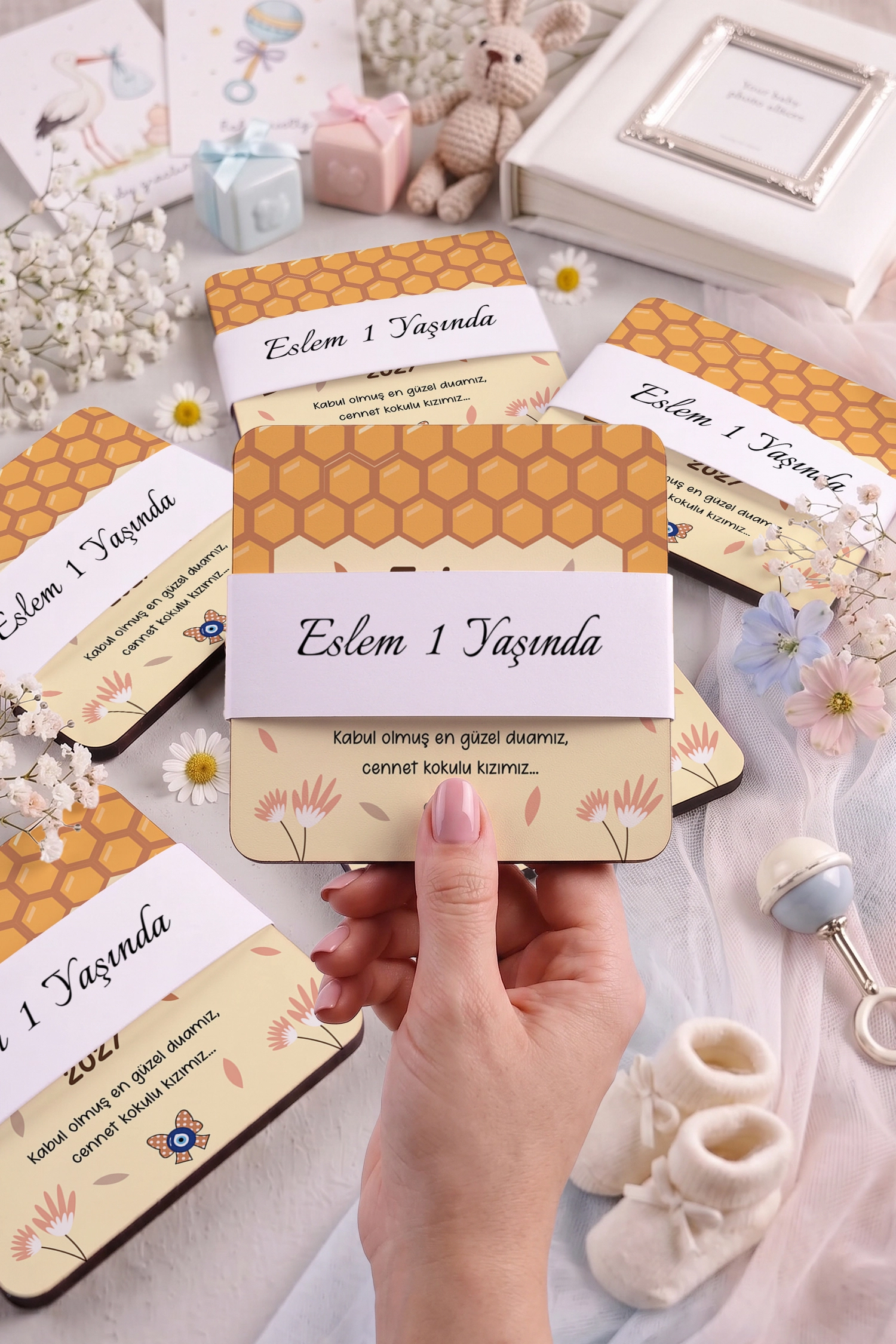 Arı Temalı Ahşap Bardak Altlığı
