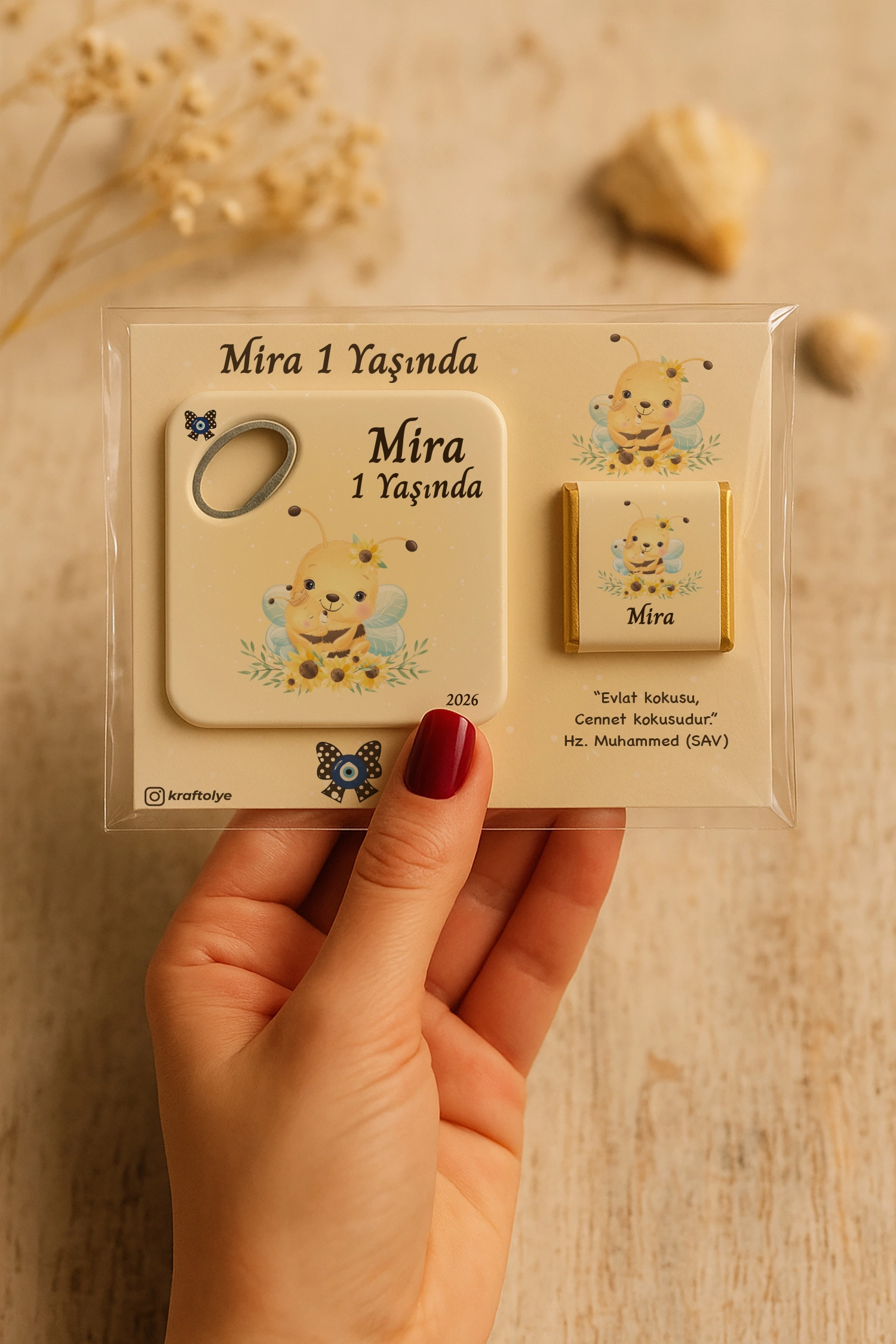 Arı Temalı Çikolatalı Kare Açacak Magnet