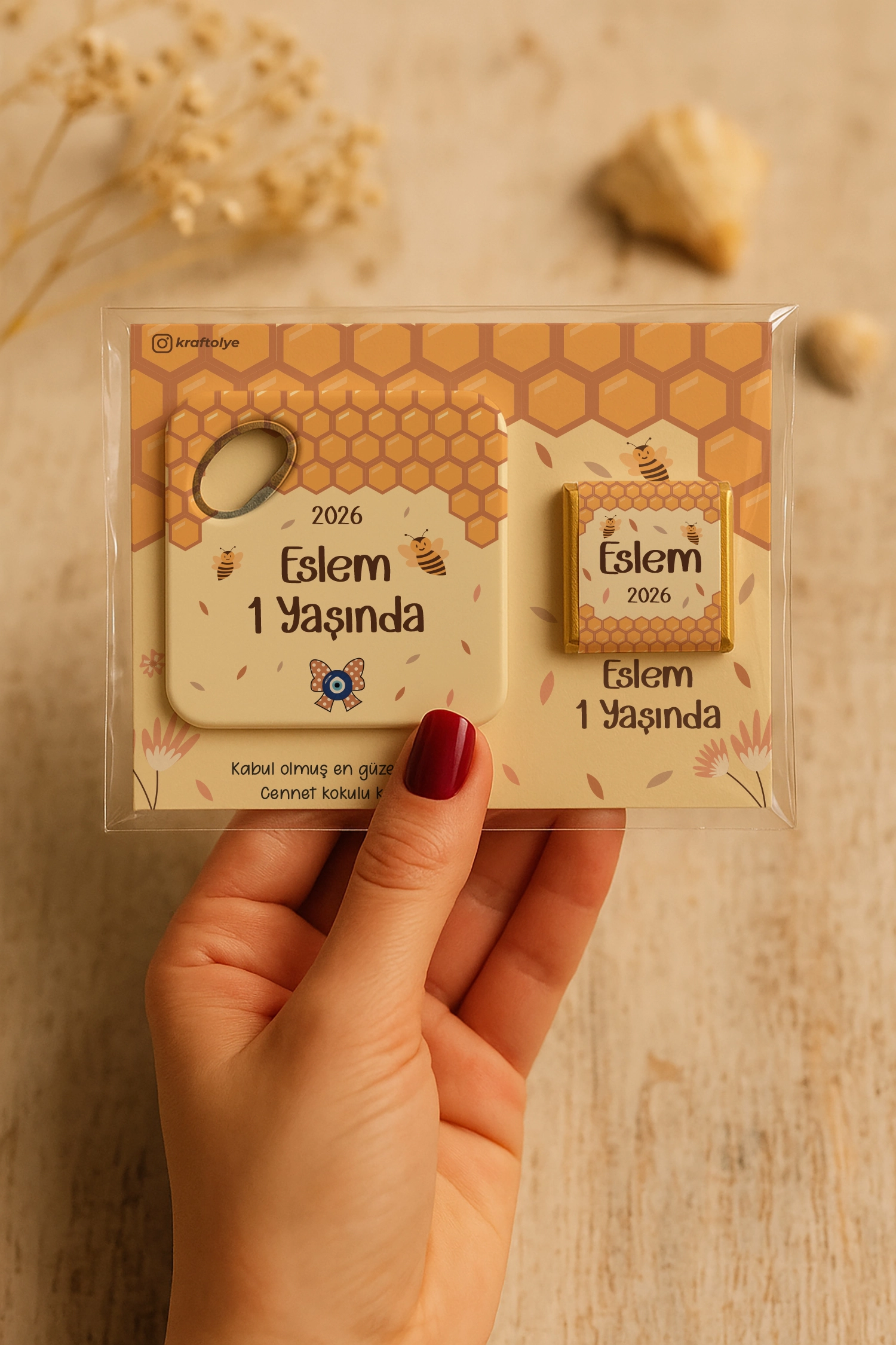 Arı Temalı Çikolatalı Kare Açacak Magnet