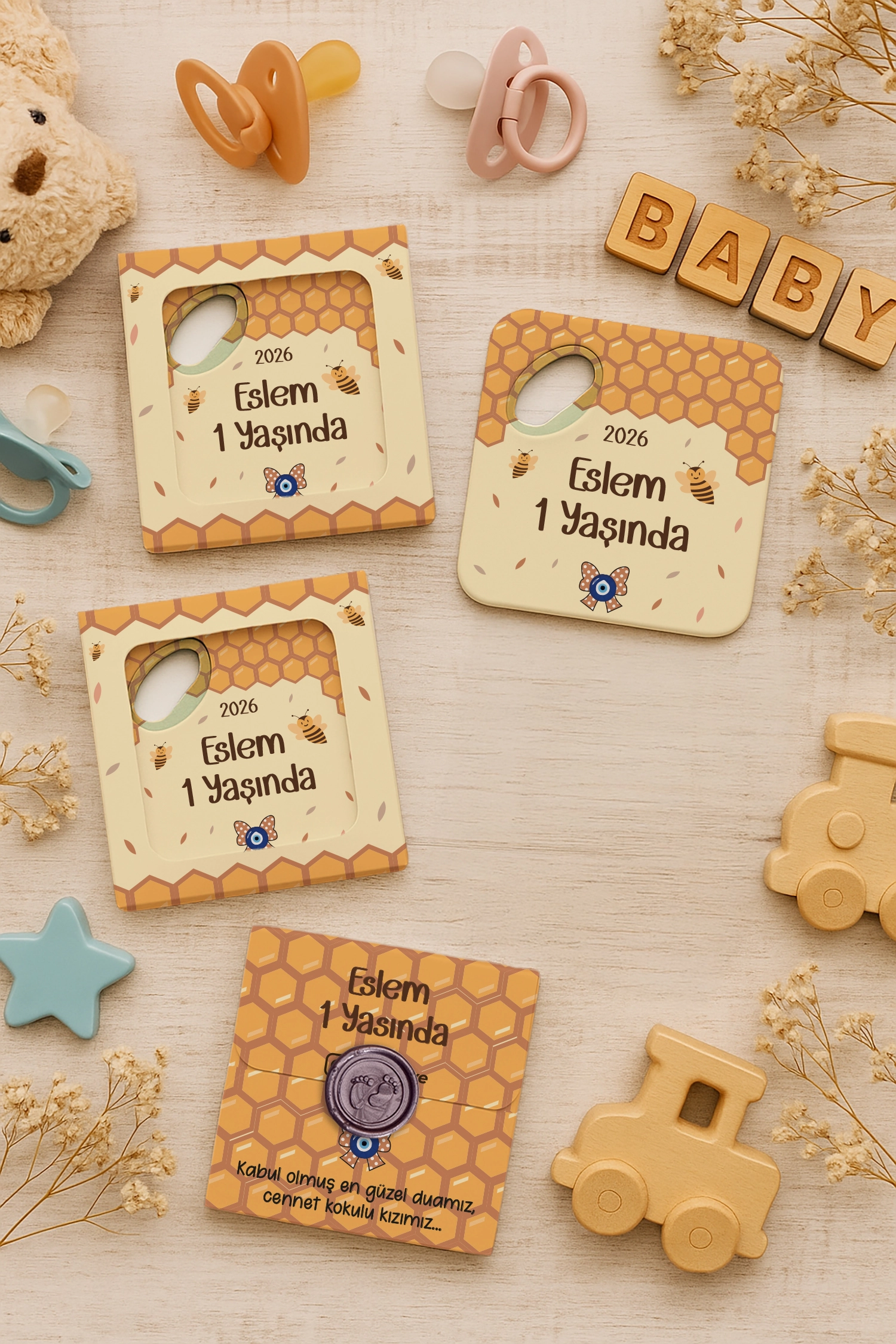 Arı Temalı Mühürlü Kare Açacak Magnet