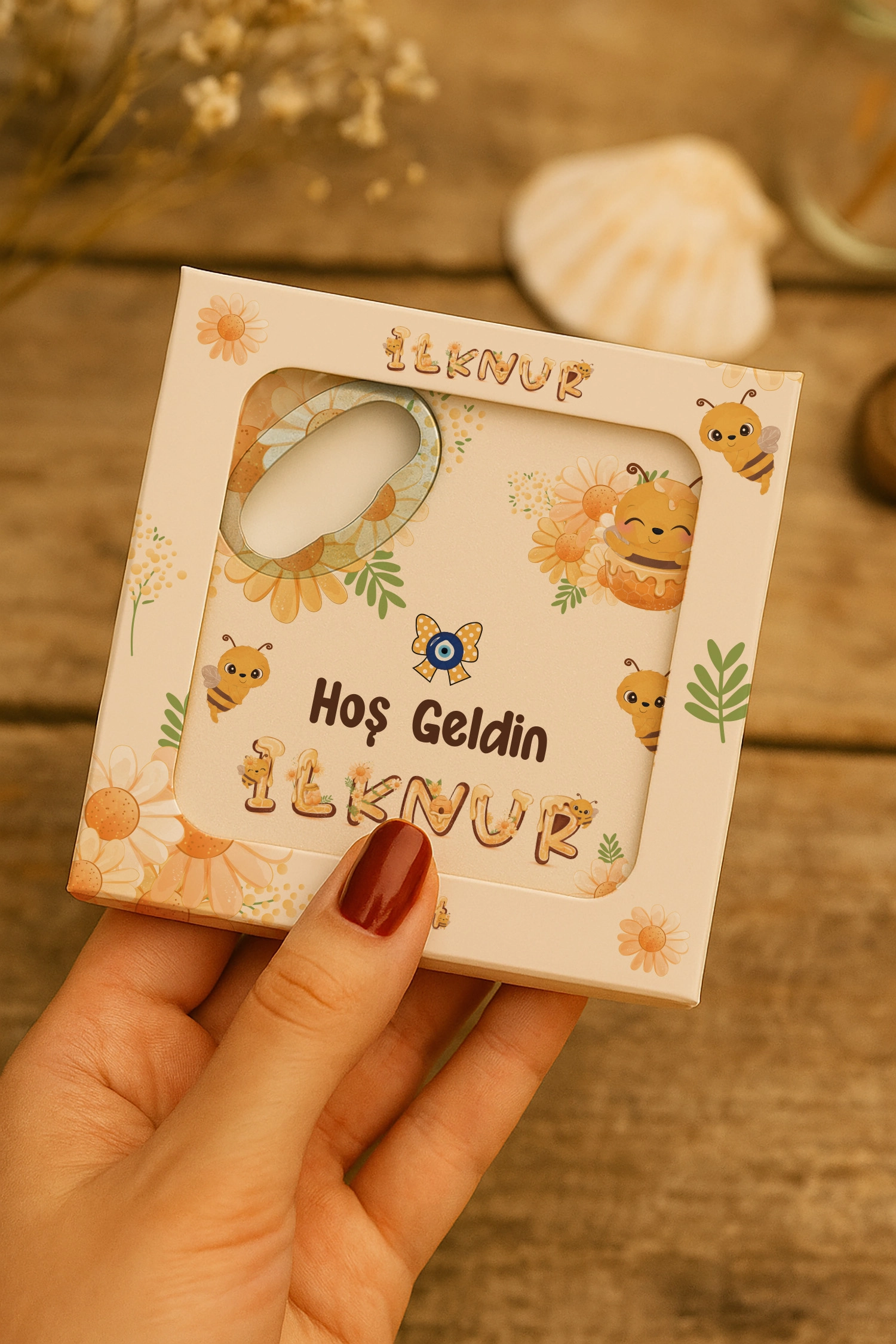 Arı Temalı Mühürlü Kare Açacak Magnet