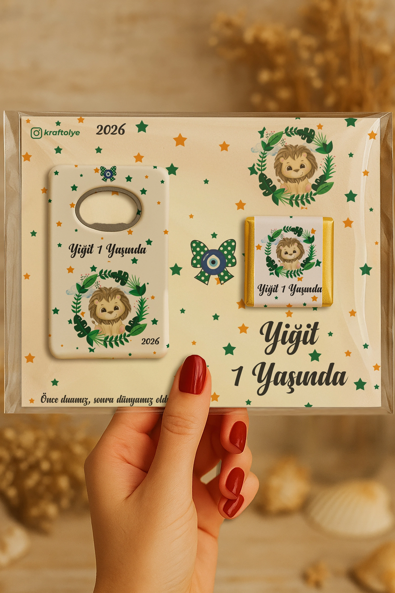 Aslan Temalı Çikolatalı Dikdörtgen Açacak Magnet