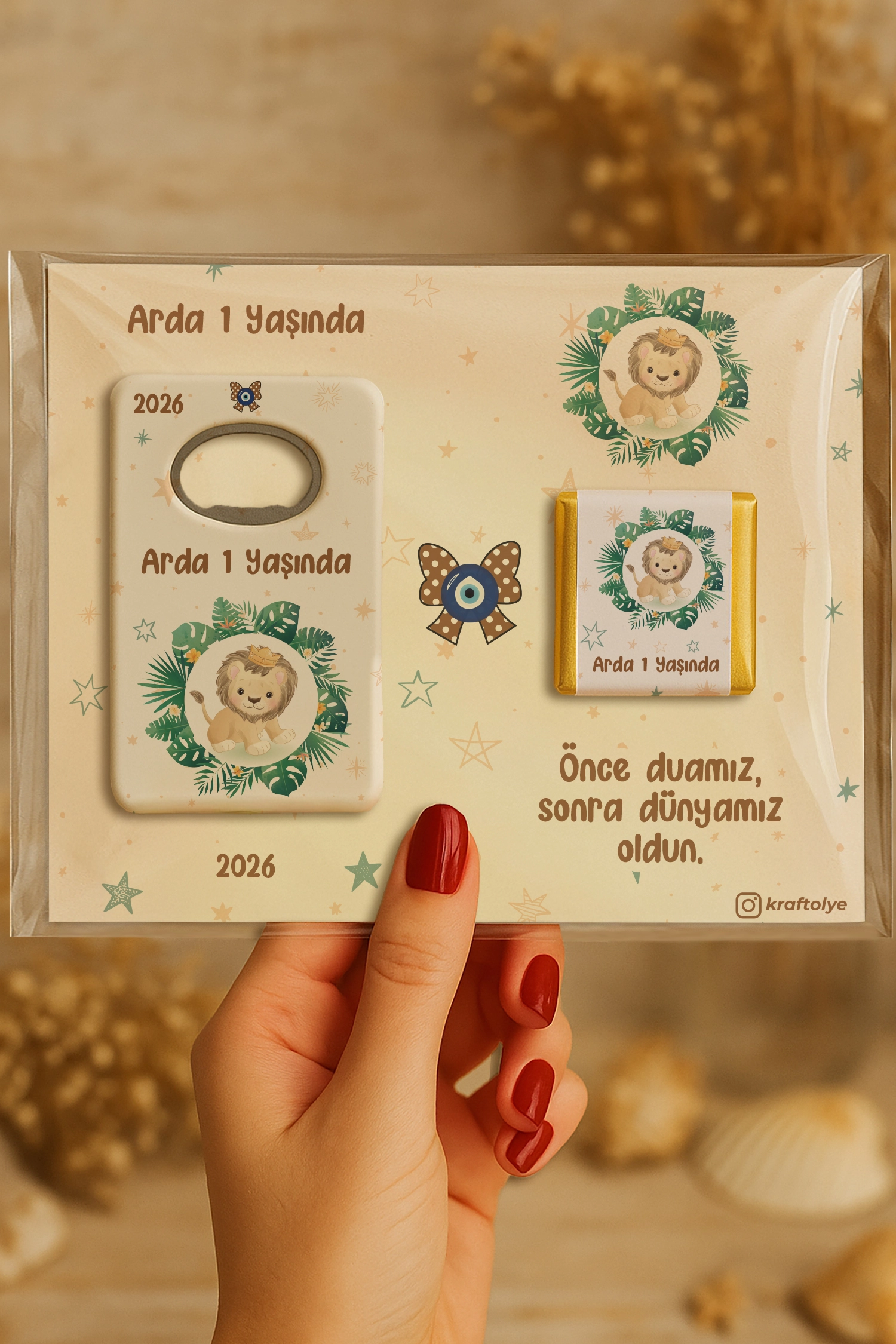 Aslan Temalı Çikolatalı Dikdörtgen Açacak Magnet