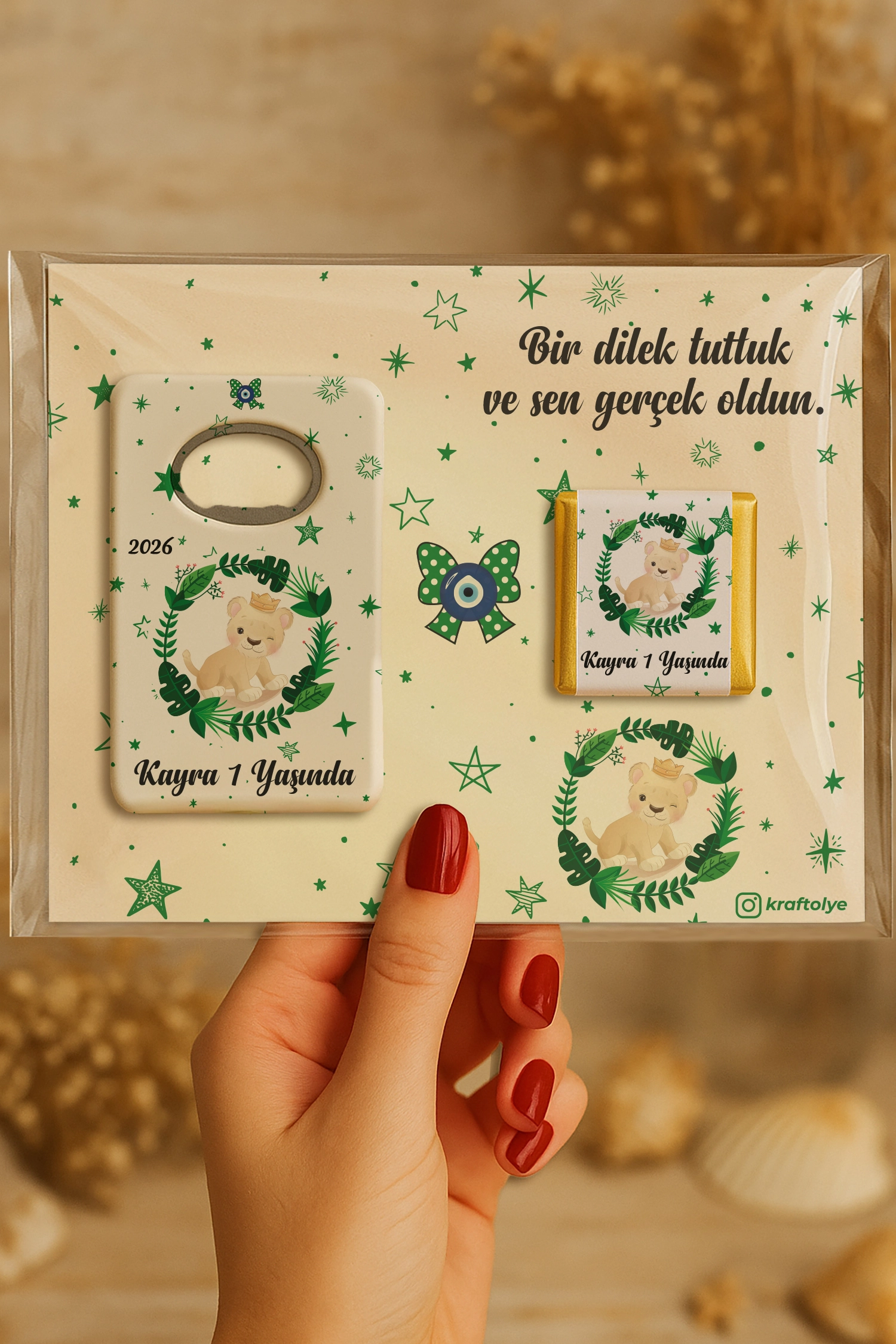 Aslan Temalı Çikolatalı Dikdörtgen Açacak Magnet
