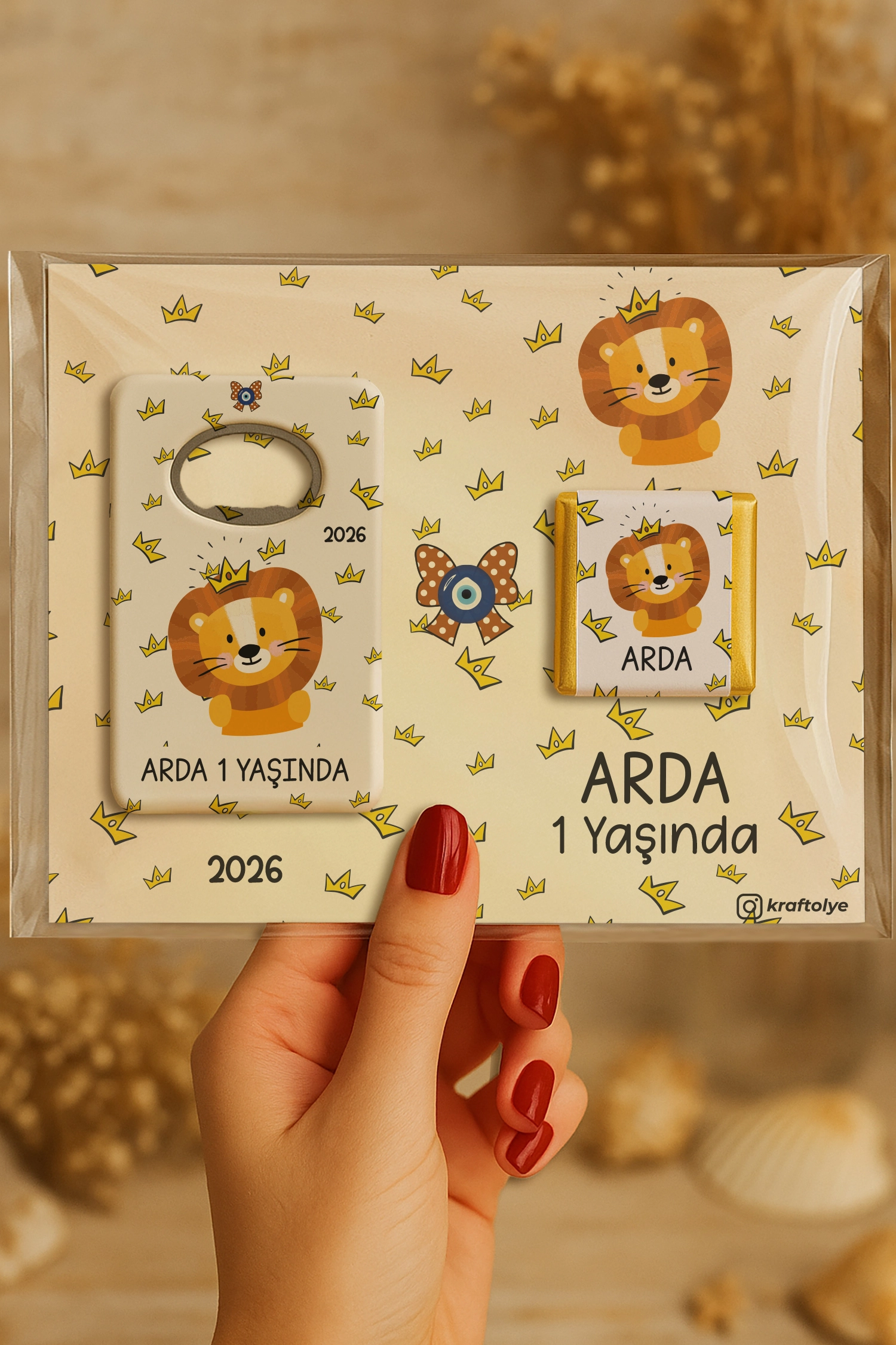Aslan Temalı Çikolatalı Dikdörtgen Açacak Magnet