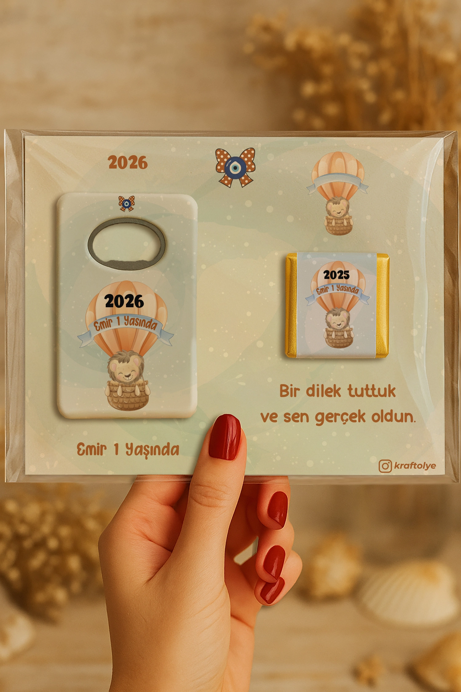 Aslan Temalı Çikolatalı Dikdörtgen Açacak Magnet