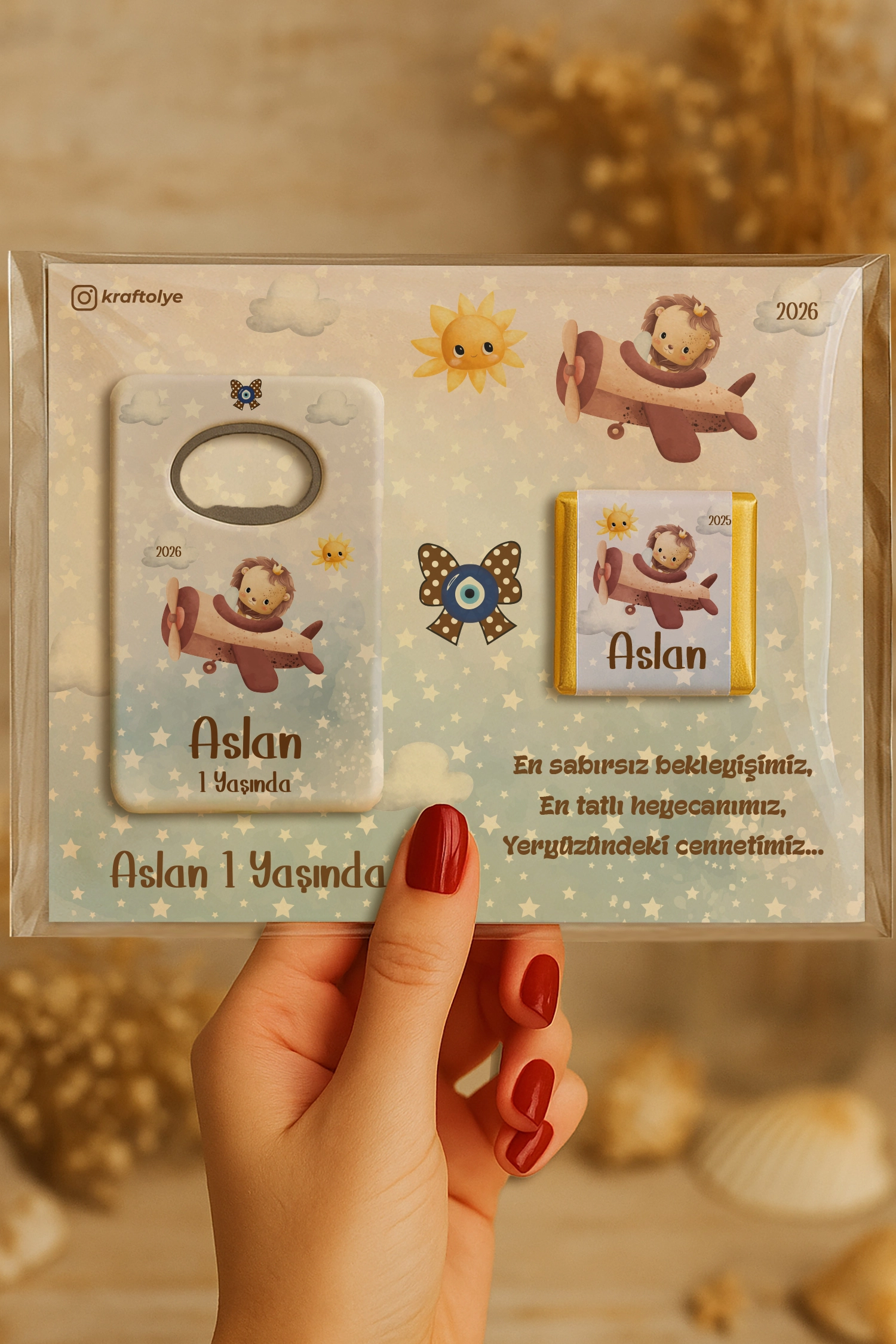 Aslan Temalı Çikolatalı Dikdörtgen Açacak Magnet