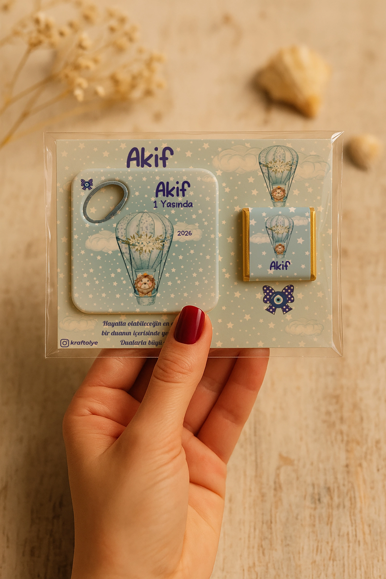 Aslan Temalı Çikolatalı Kare Açacak Magnet