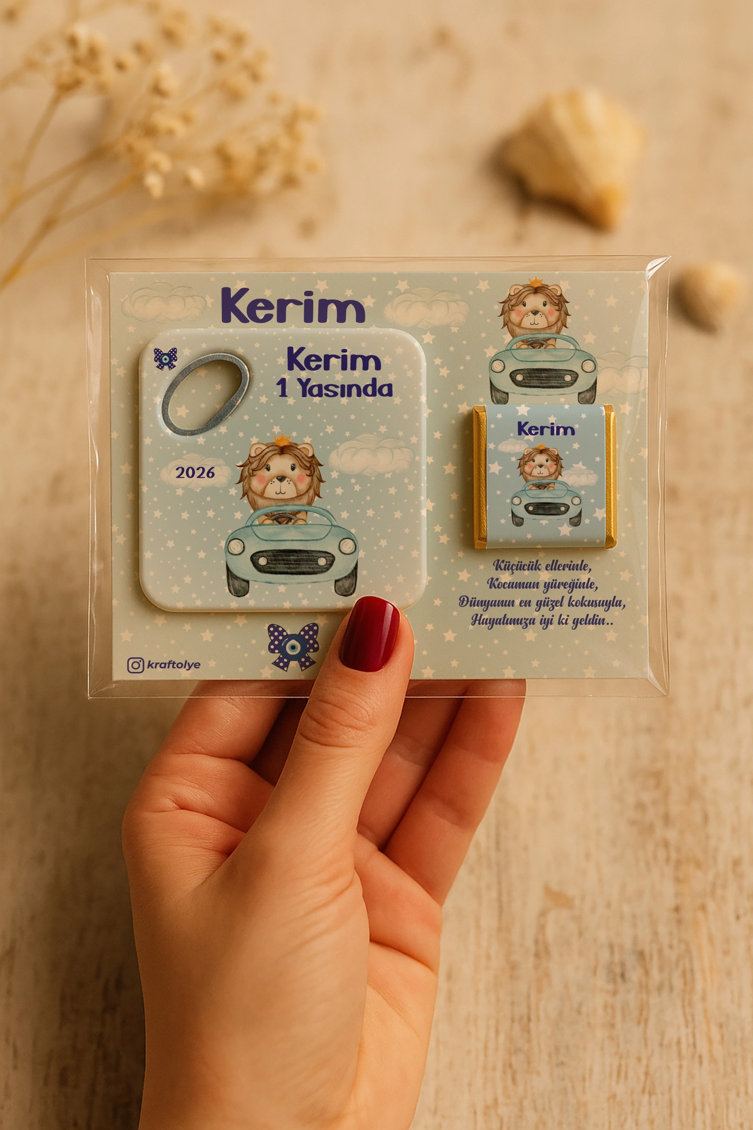 Aslan Temalı Çikolatalı Kare Açacak Magnet