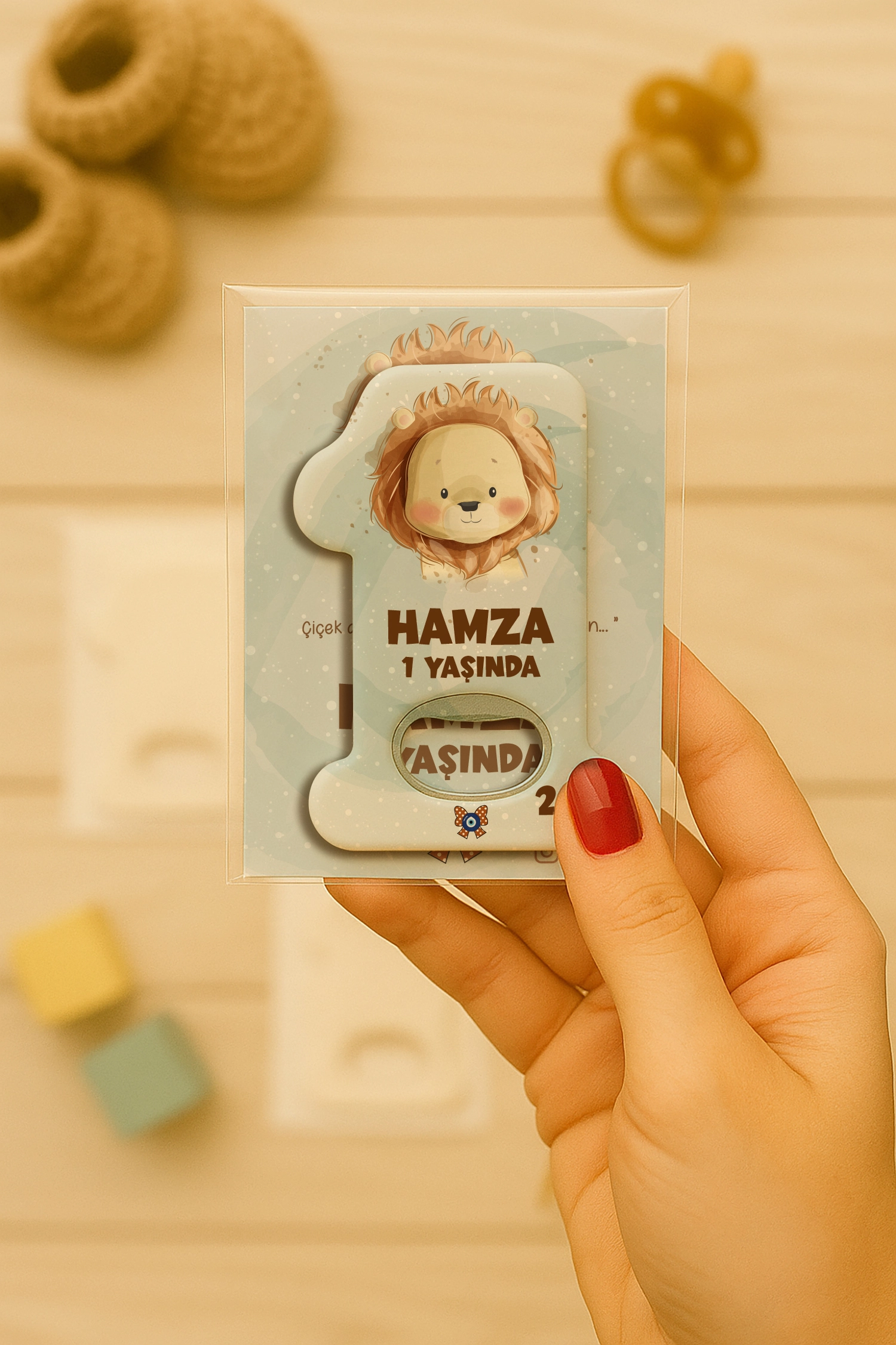 Aslan Temalı Kartlı 1 Yaş Açacak Magnet