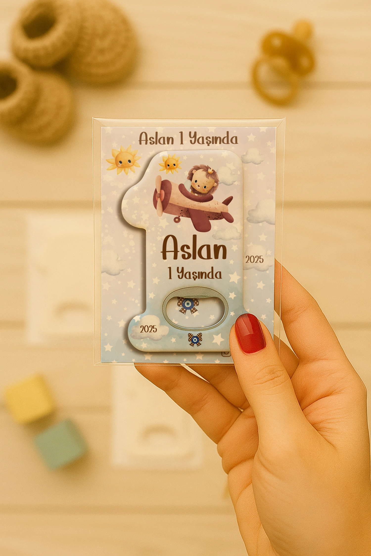 Aslan Temalı Kartlı 1 Yaş Açacak Magnet