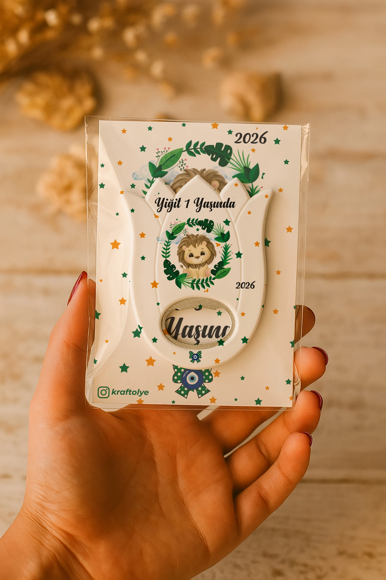 Aslan Temalı Kartlı Lale Açacak Magnet