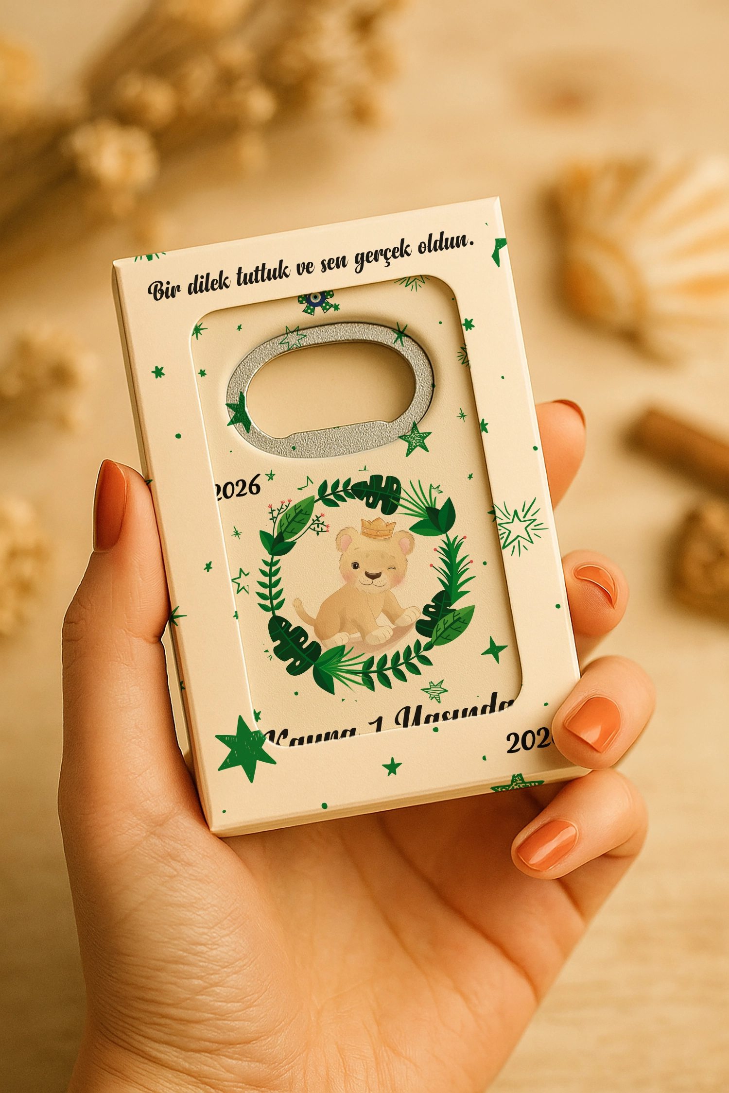 Aslan Temalı Kutulu Dikdörtgen Açacak Magnet