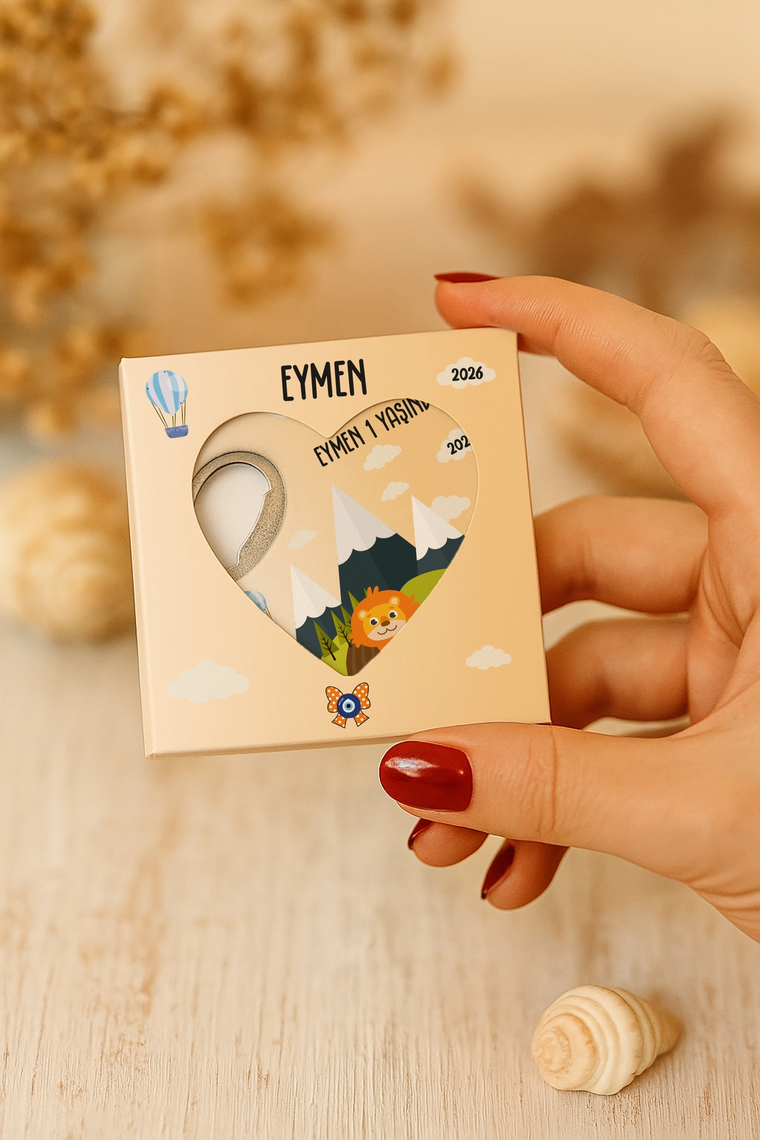 Aslan Temalı Kutulu Kalp Açacak Magnet