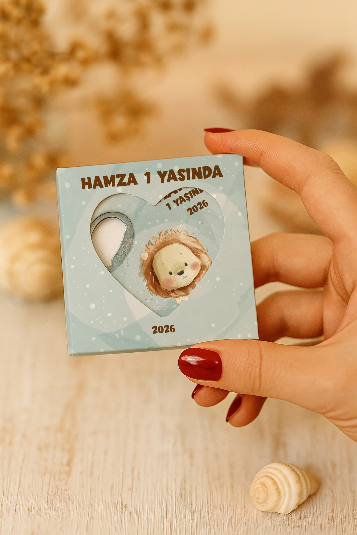 Aslan Temalı Kutulu Kalp Açacak Magnet