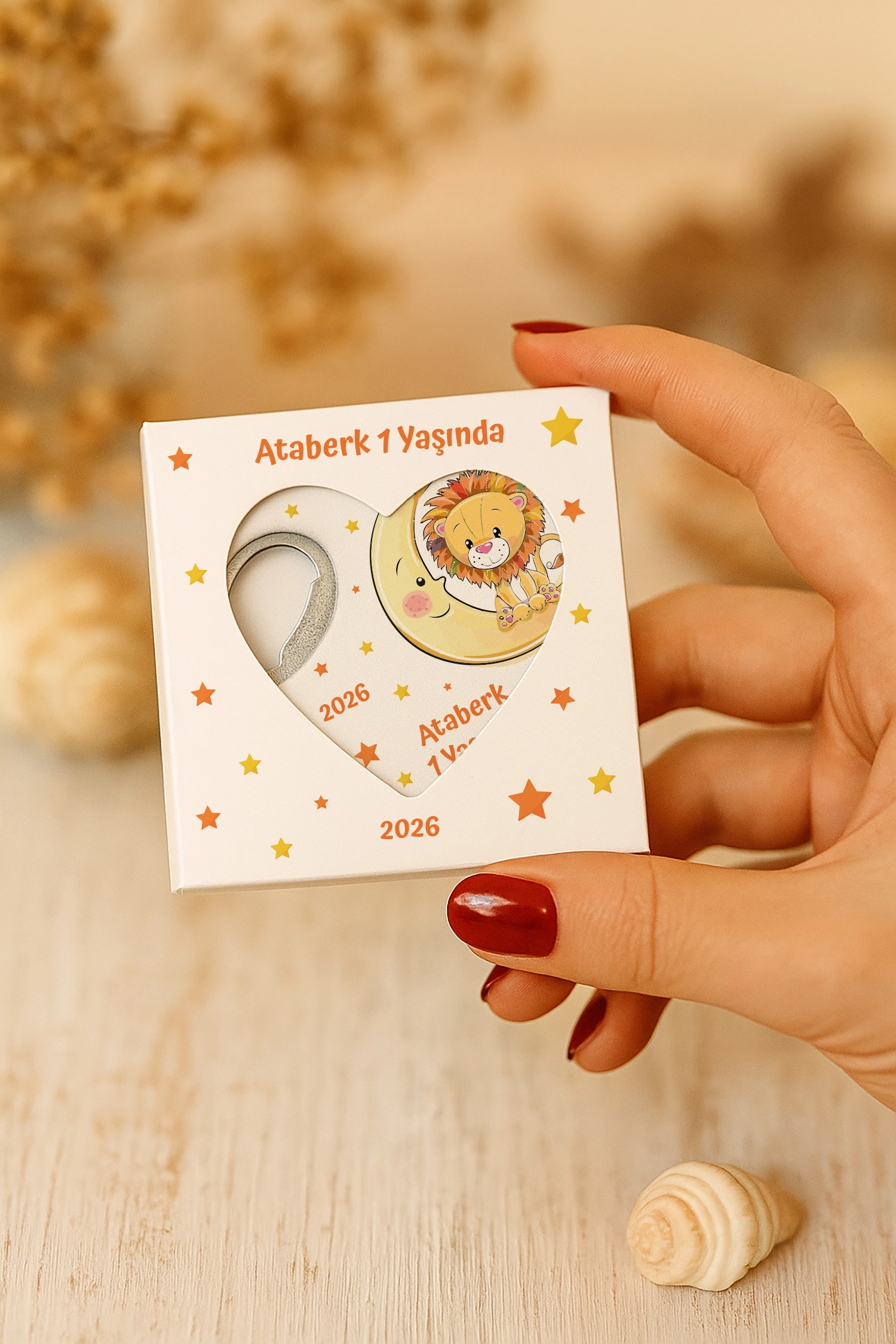 Aslan Temalı Kutulu Kalp Açacak Magnet