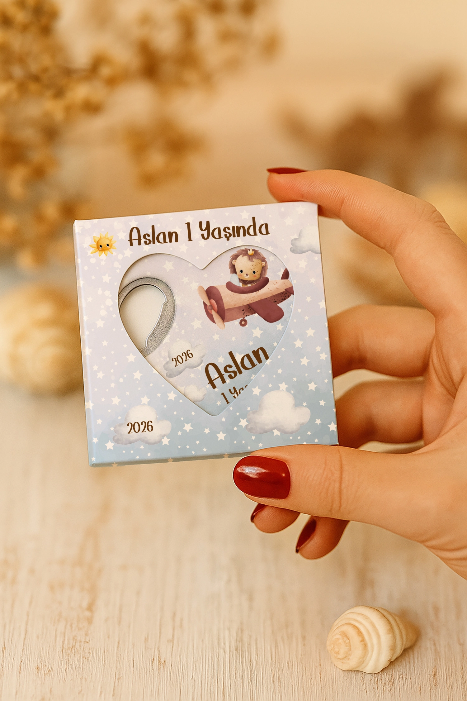 Aslan Temalı Kutulu Kalp Açacak Magnet