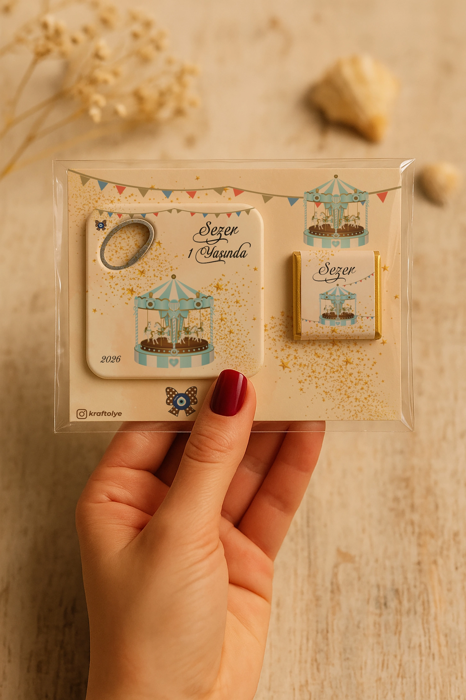 Atlı Karınca Temalı Çikolatalı Kare Açacak Magnet