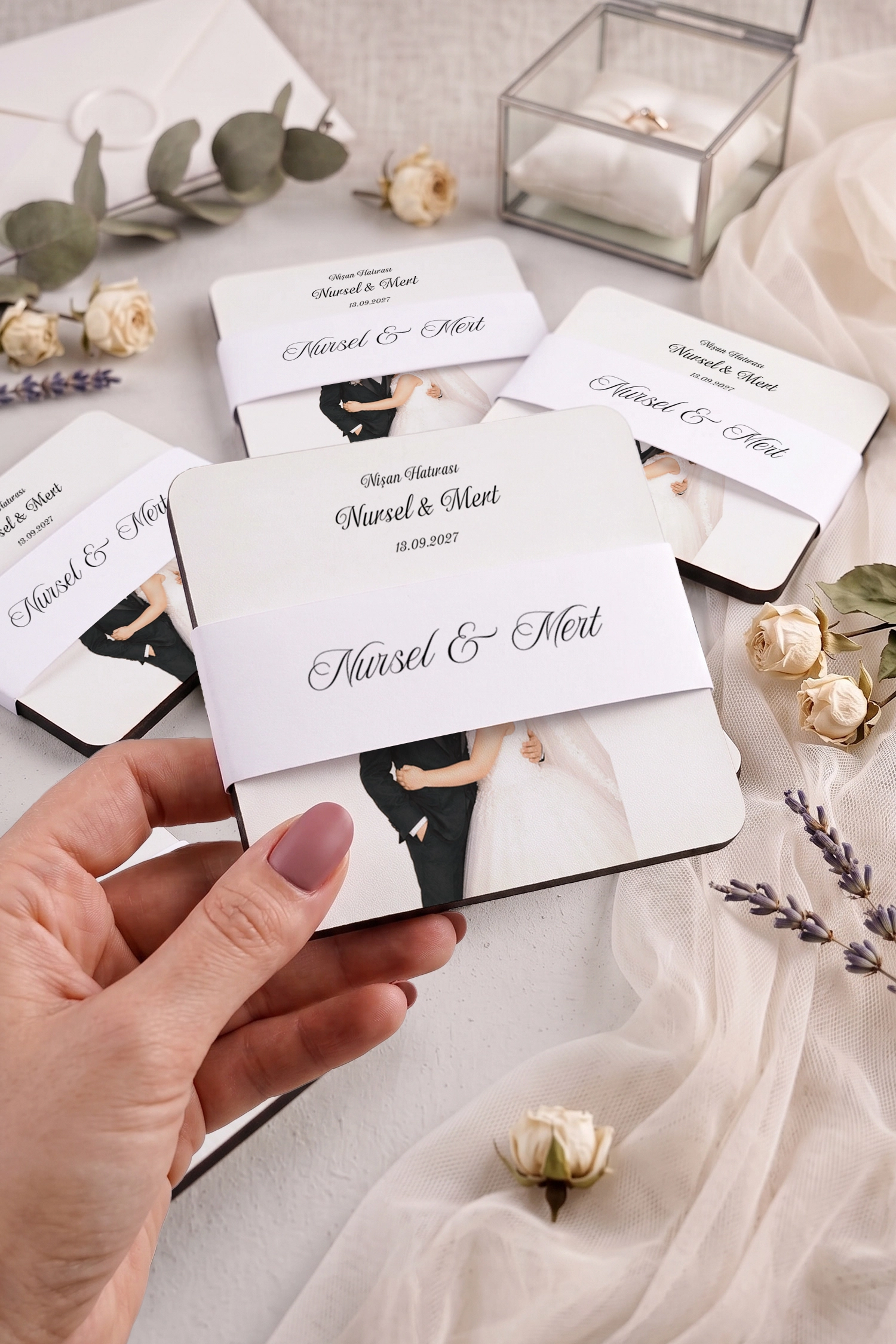 Fotoğraflı Nostaljik Gelin Damat Tasarımlı Ahşap Bardak Altlığı 