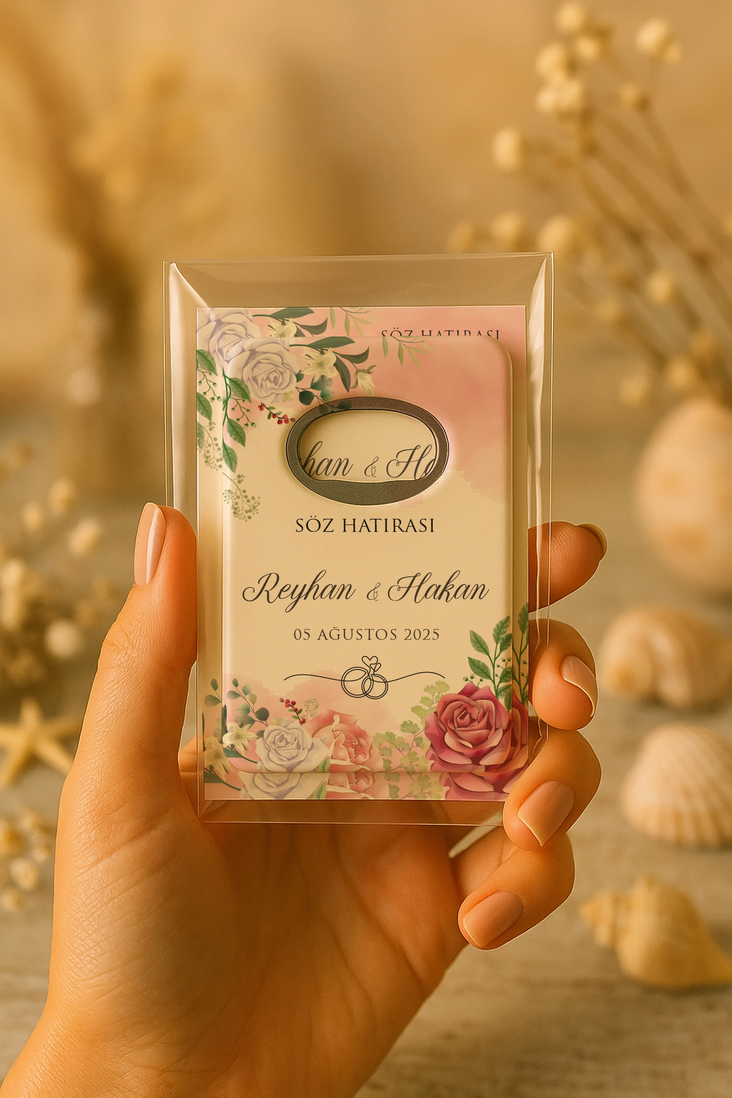 Nişan Nikah Düğün Hatırası Kartlı Açacak Magnet
