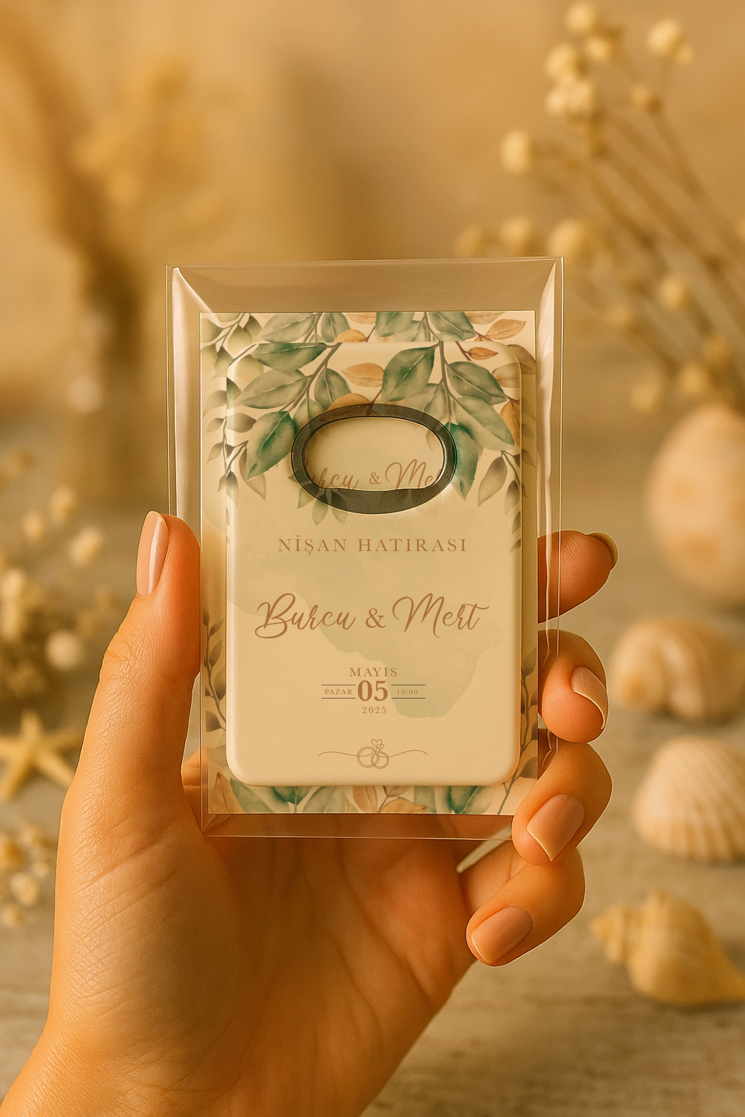 Nişan Nikah Düğün Hatırası Kartlı Açacak Magnet