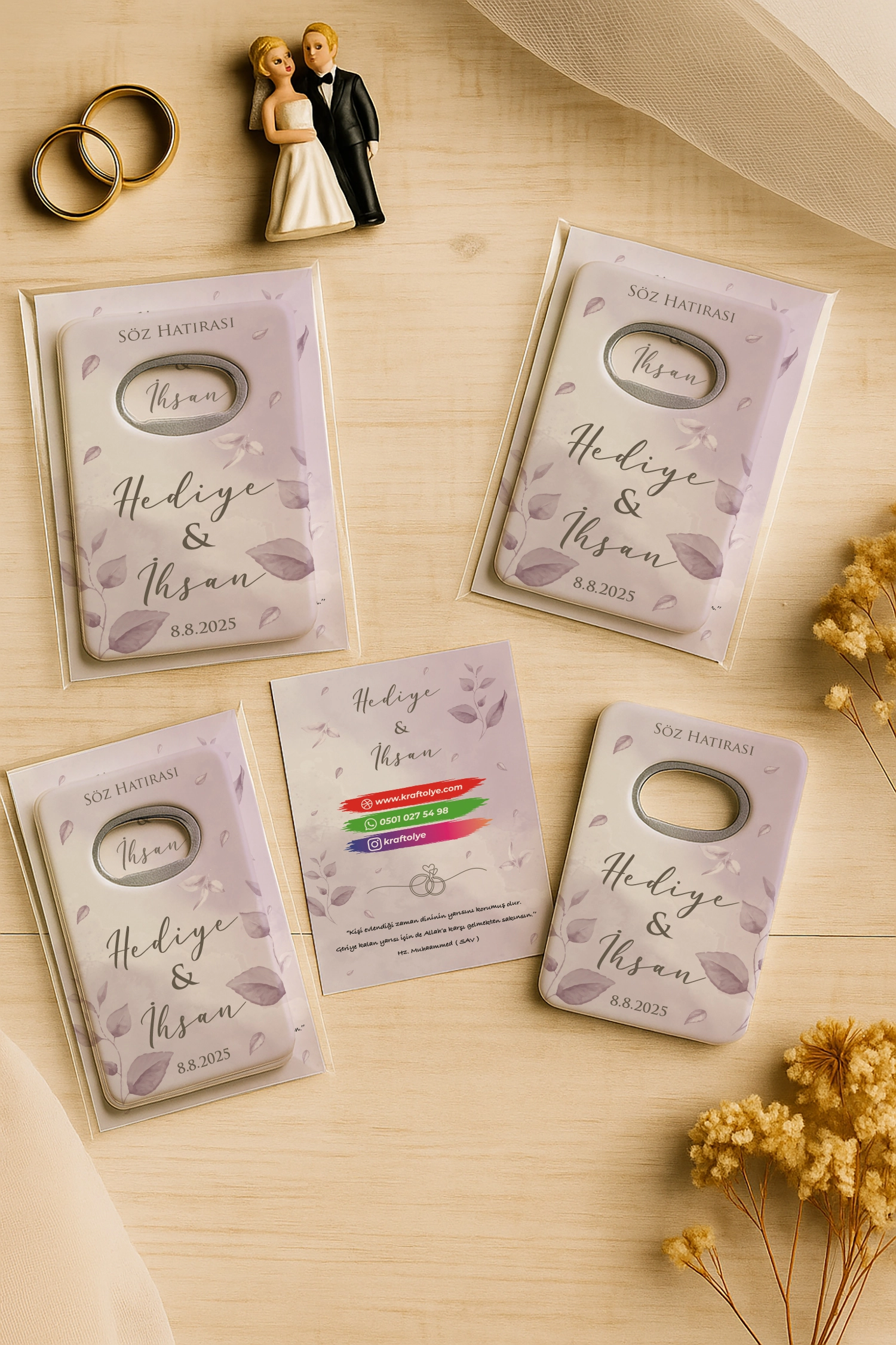 Nişan Nikah Düğün Hatırası Kartlı Açacak Magnet