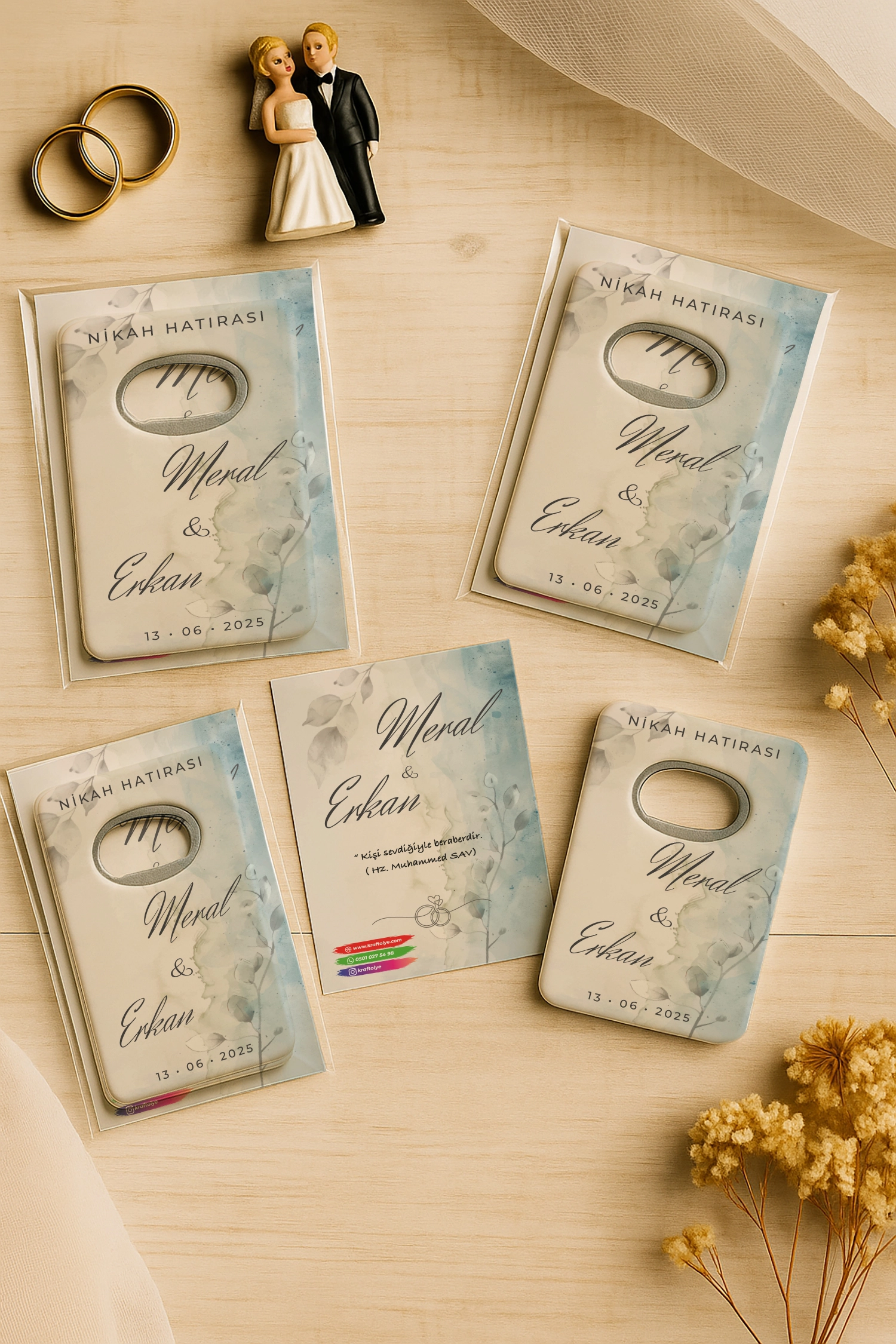 Nişan Nikah Düğün Hatırası Kartlı Açacak Magnet