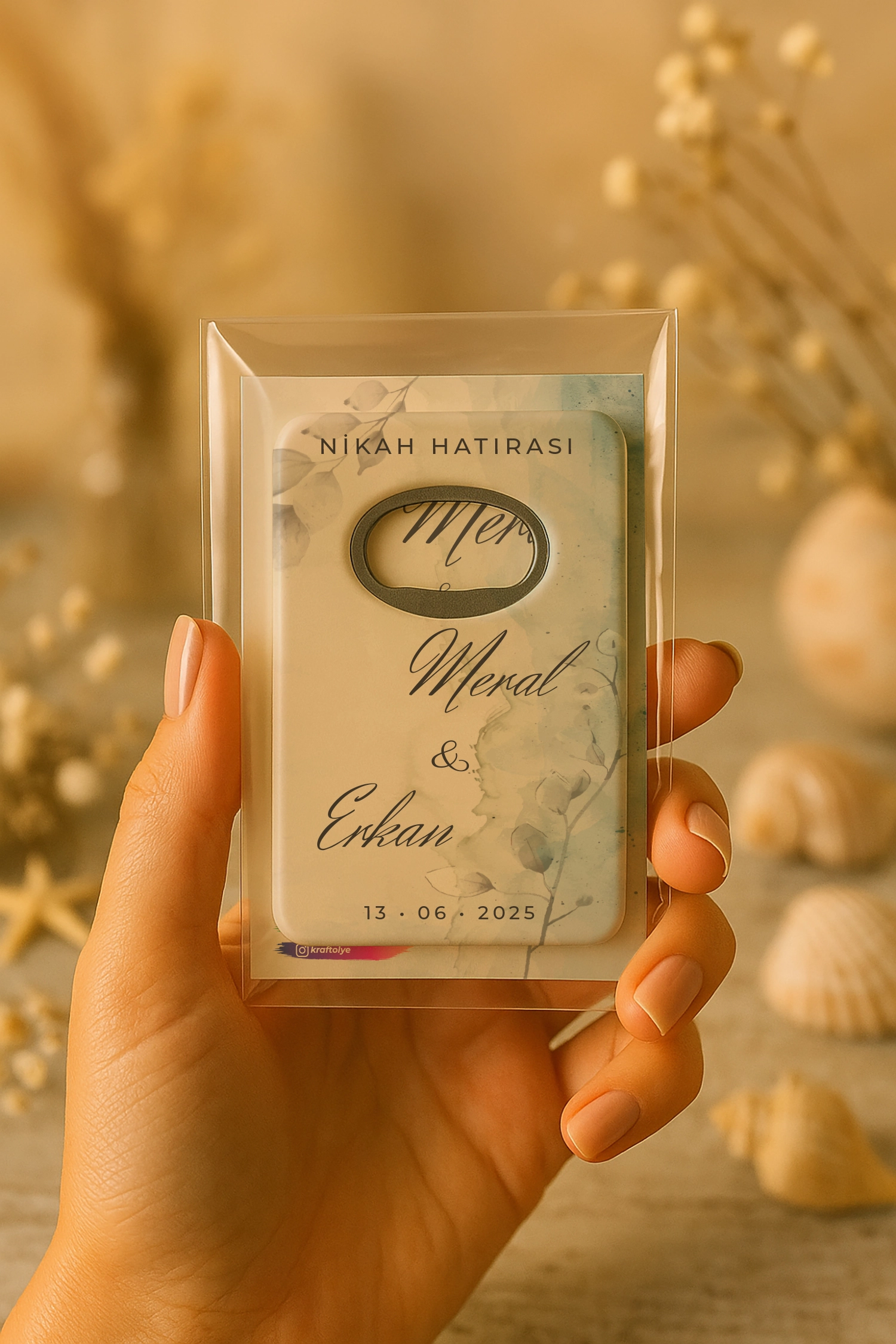 Nişan Nikah Düğün Hatırası Kartlı Açacak Magnet