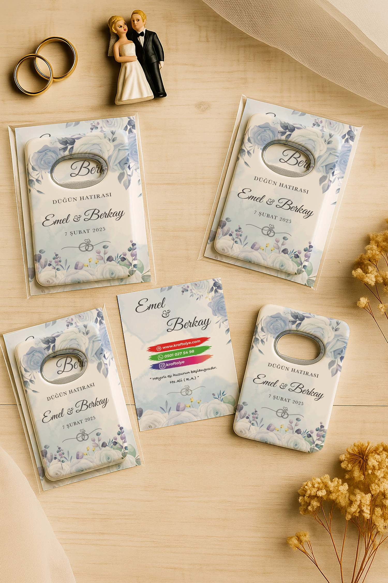 Nişan Nikah Düğün Hatırası Kartlı Açacak Magnet