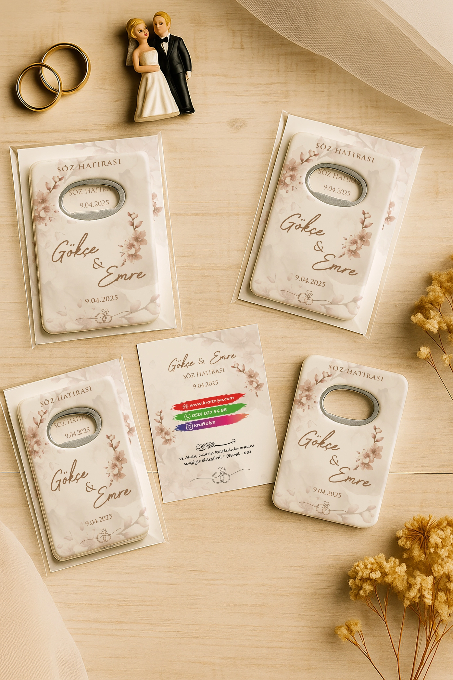 Nişan Nikah Düğün Hatırası Kartlı Açacak Magnet