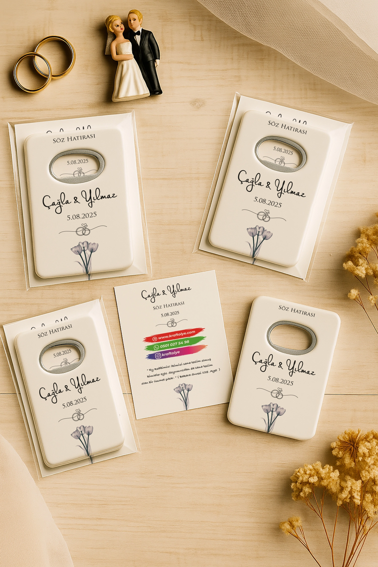Nişan Nikah Düğün Hatırası Kartlı Açacak Magnet
