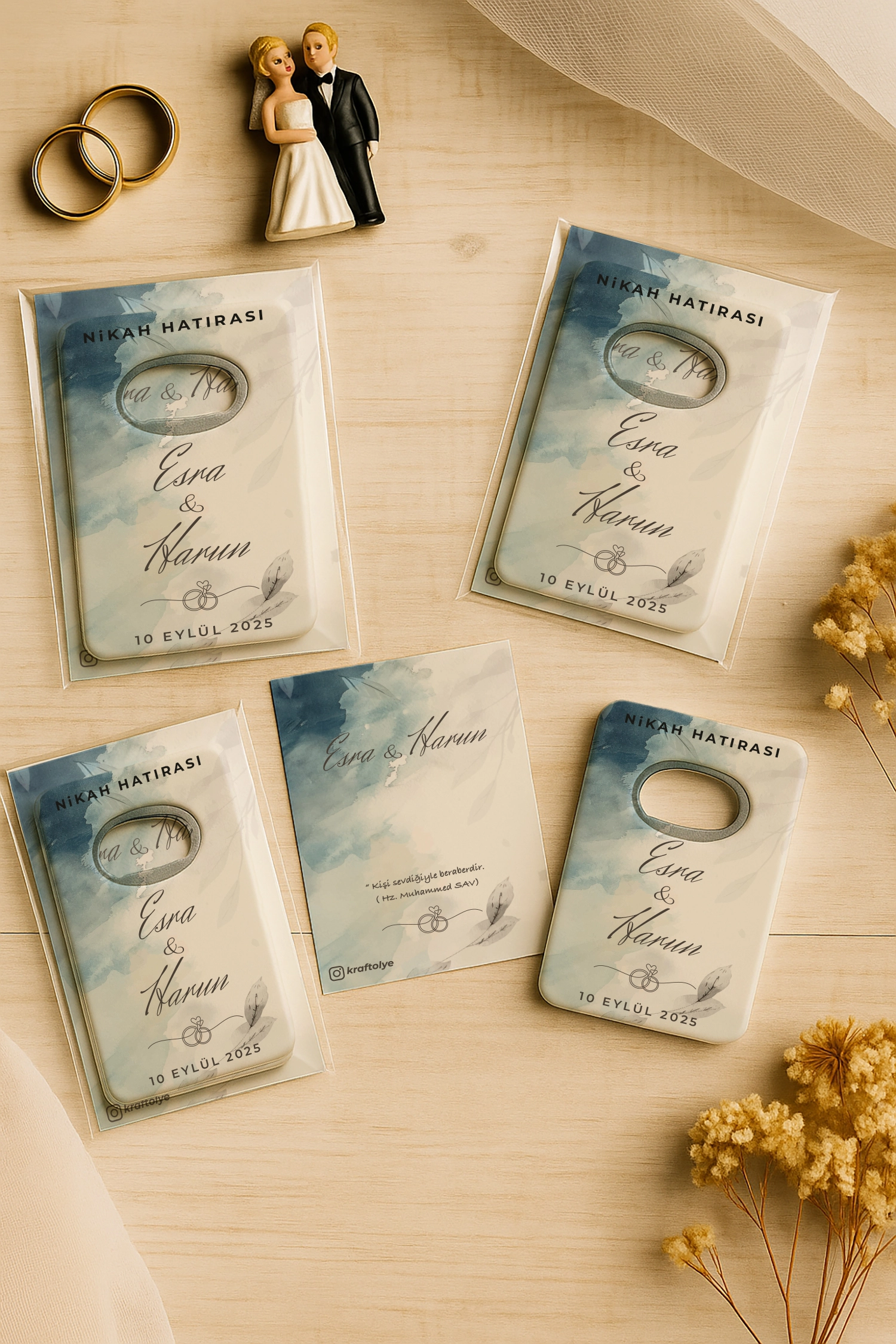 Nişan Nikah Düğün Hatırası Kartlı Açacak Magnet