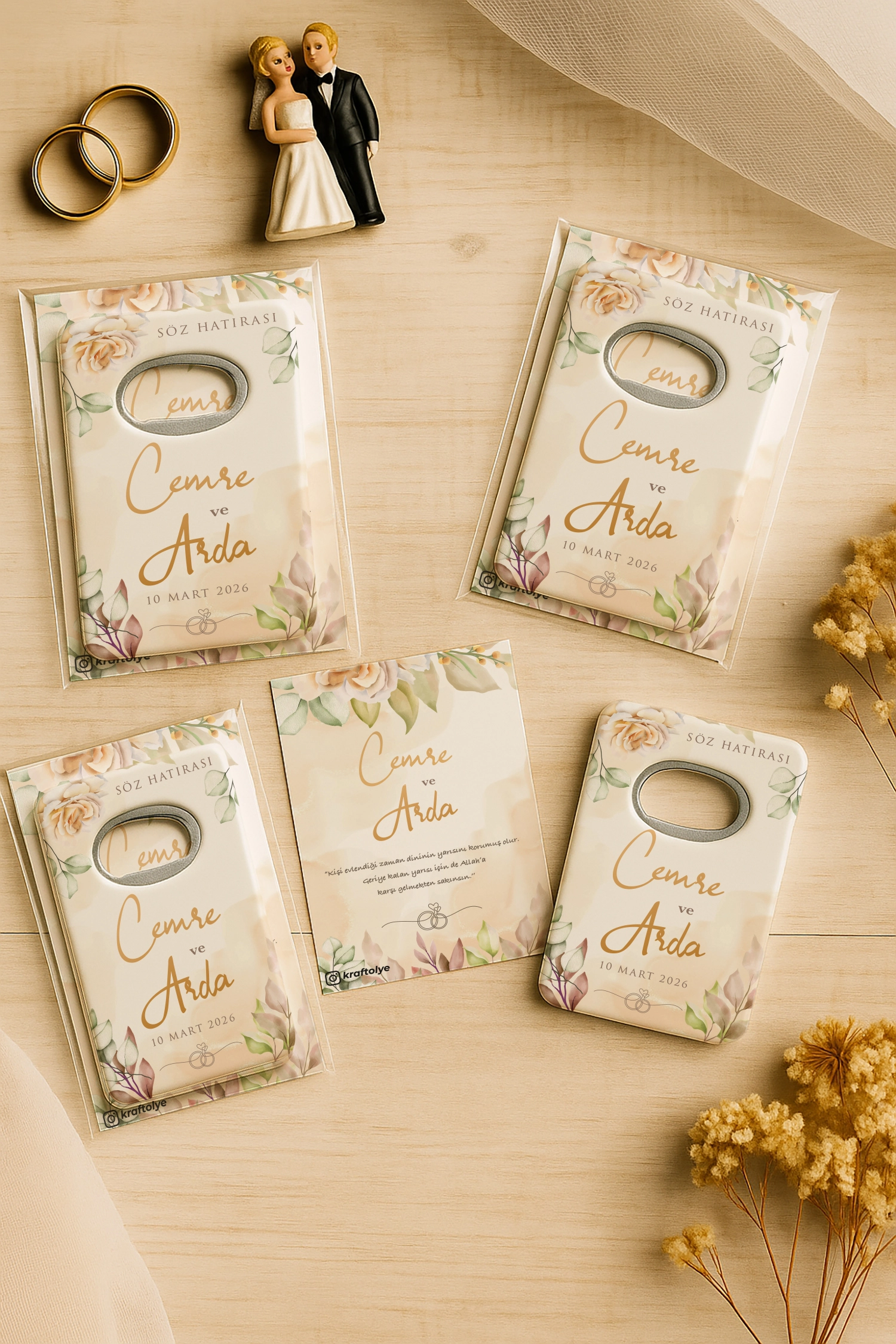 Nişan Nikah Düğün Hatırası Kartlı Açacak Magnet