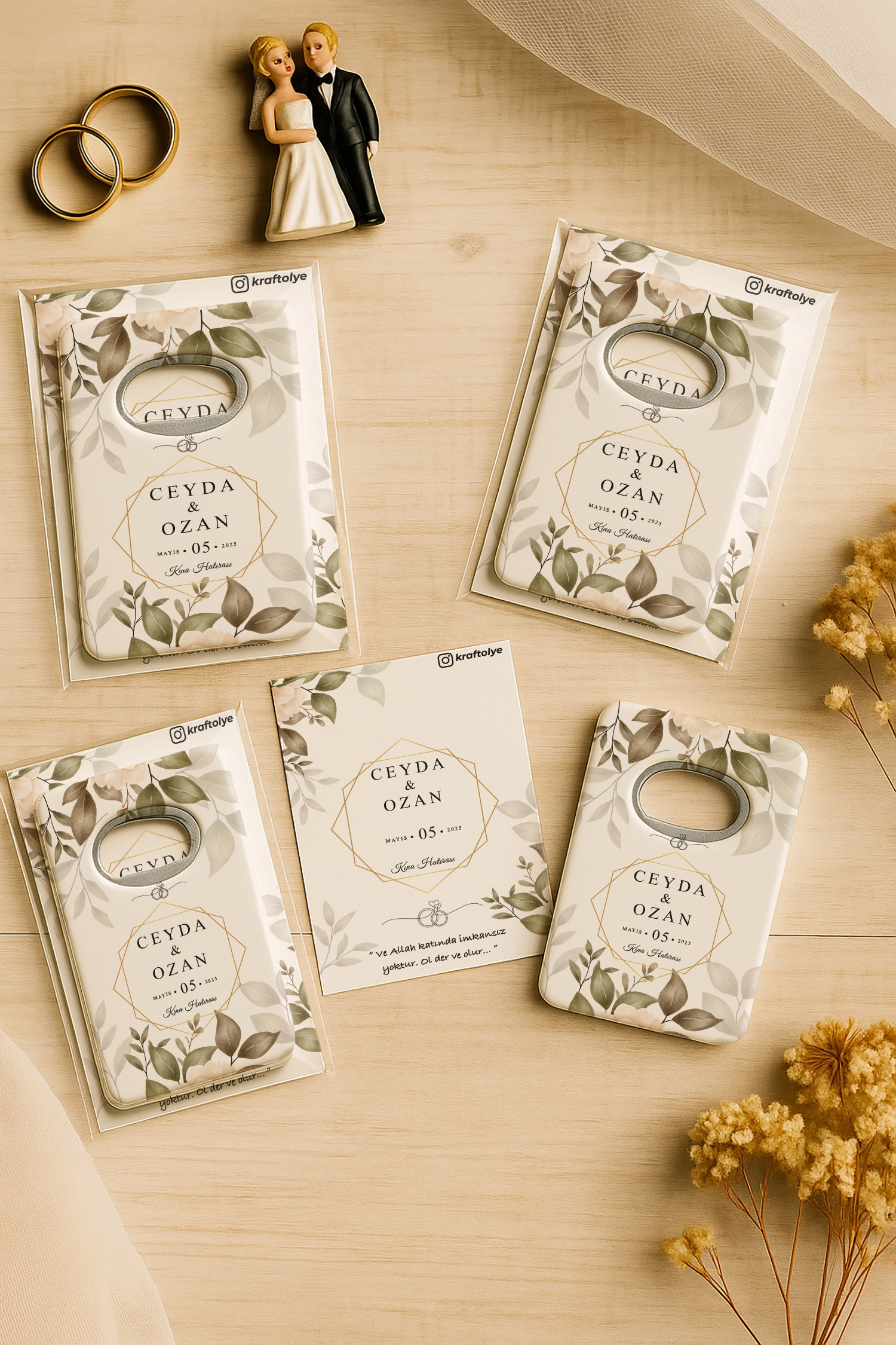 Nişan Nikah Düğün Hatırası Kartlı Açacak Magnet