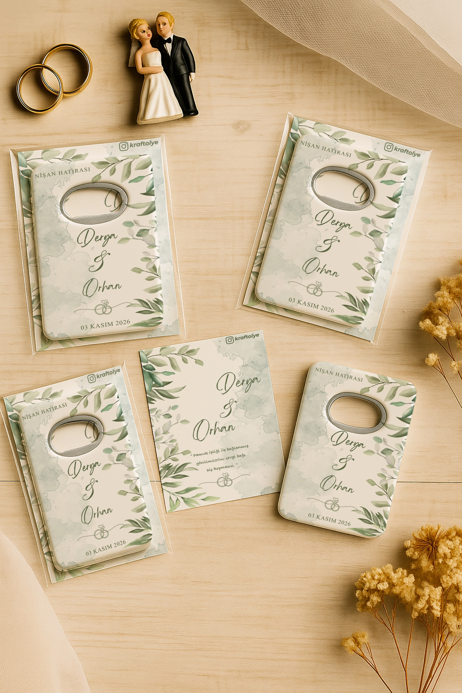 Nişan Nikah Düğün Hatırası Kartlı Açacak Magnet