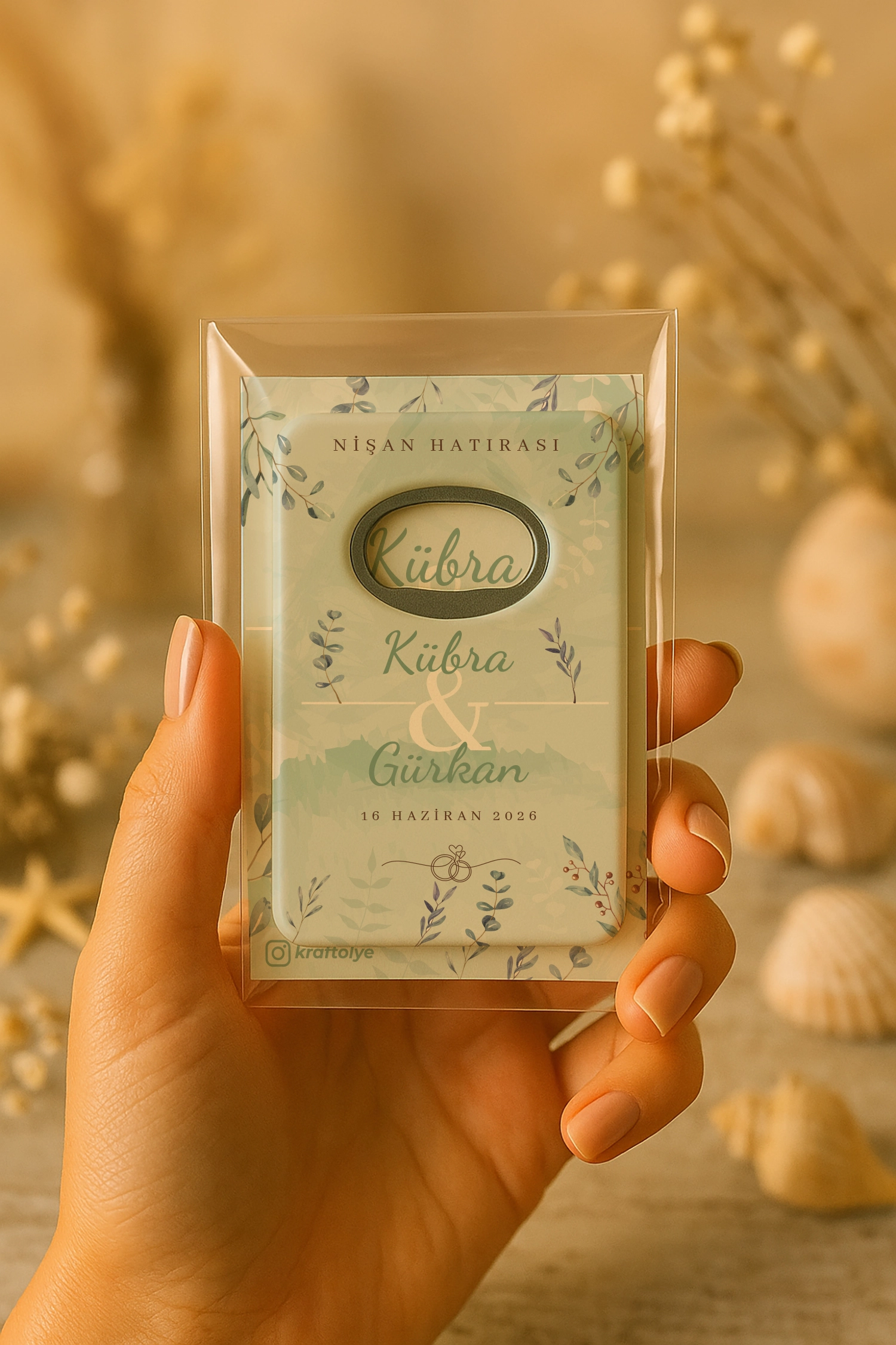 Nişan Nikah Düğün Hatırası Kartlı Açacak Magnet