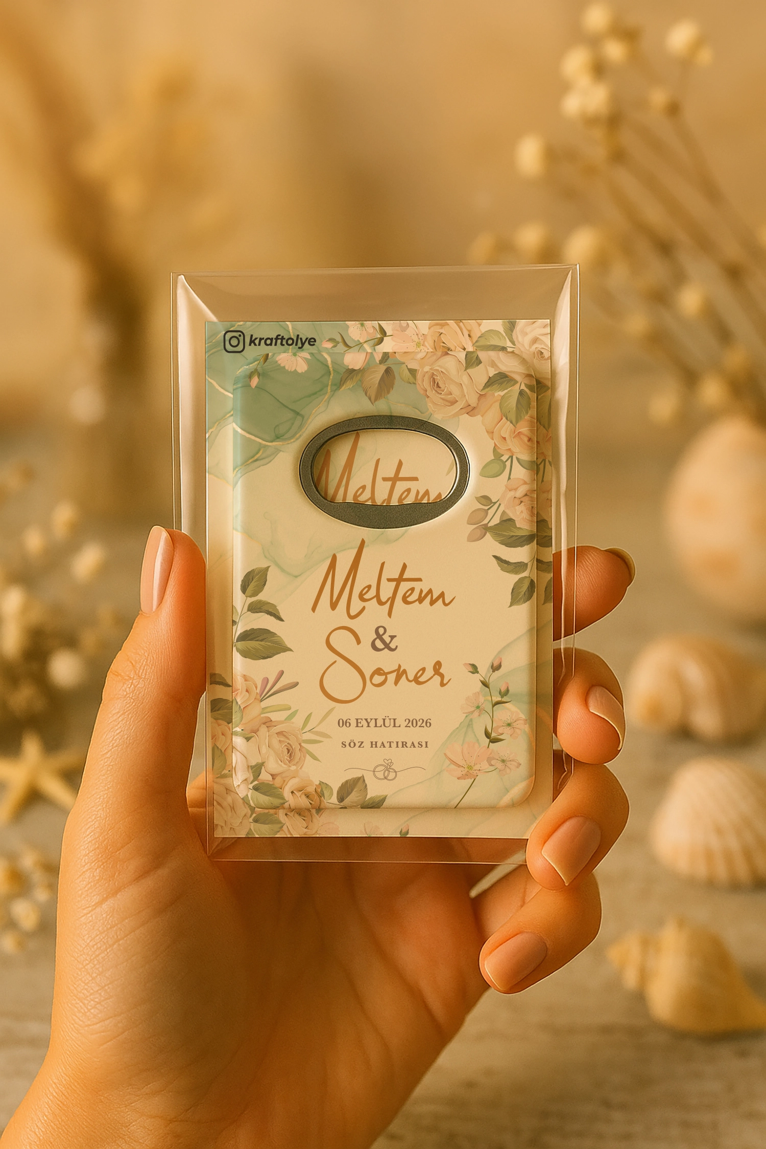 Nişan Nikah Düğün Hatırası Kartlı Açacak Magnet