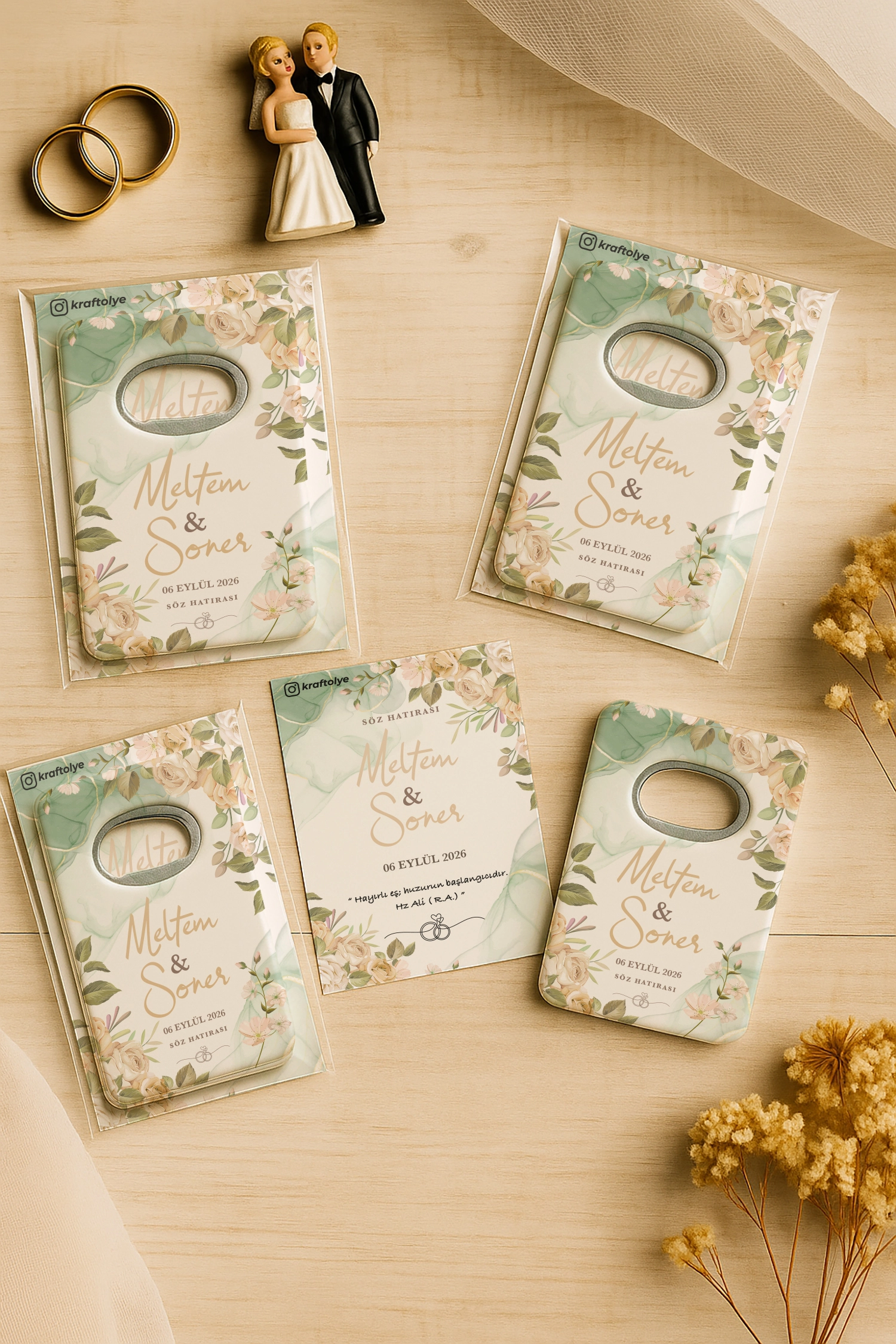 Nişan Nikah Düğün Hatırası Kartlı Açacak Magnet