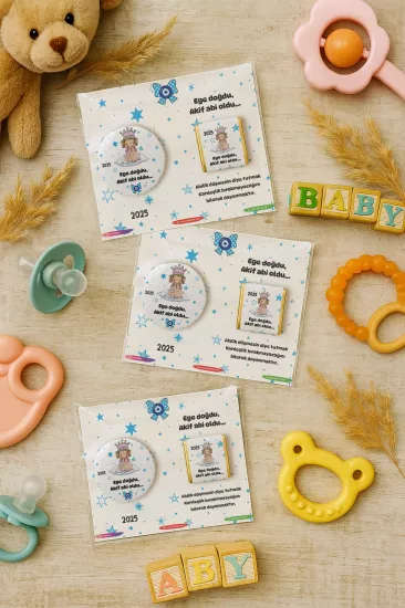 Özel Baskılı Çikolatalı Yuvarlak Metal Açacak Magnet | Baby Shower & Yeni Doğan Hediyelikleri