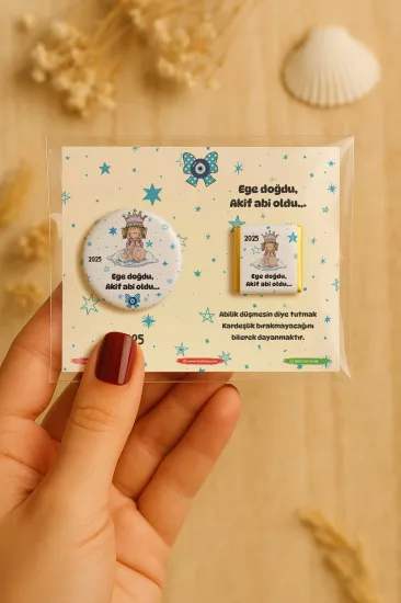 Özel Baskılı Çikolatalı Yuvarlak Metal Açacak Magnet | Baby Shower & Yeni Doğan Hediyelikleri