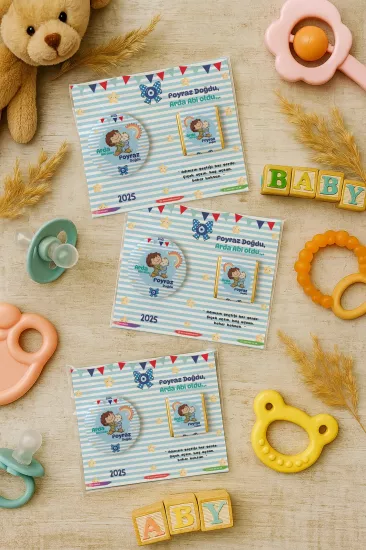 Özel Baskılı Çikolatalı Yuvarlak Metal Açacak Magnet | Baby Shower & Yeni Doğan Hediyelikleri