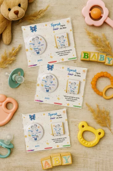 Özel Baskılı Çikolatalı Yuvarlak Metal Açacak Magnet | Baby Shower & Yeni Doğan Hediyelikleri