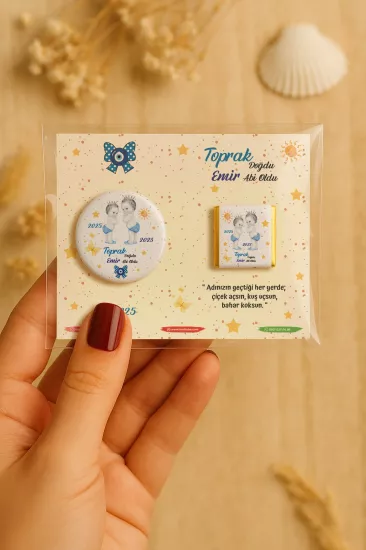 Özel Baskılı Çikolatalı Yuvarlak Metal Açacak Magnet | Baby Shower & Yeni Doğan Hediyelikleri