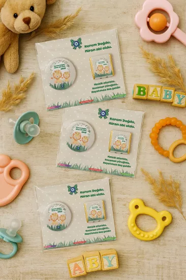 Özel Baskılı Çikolatalı Yuvarlak Metal Açacak Magnet | Baby Shower & Yeni Doğan Hediyelikleri