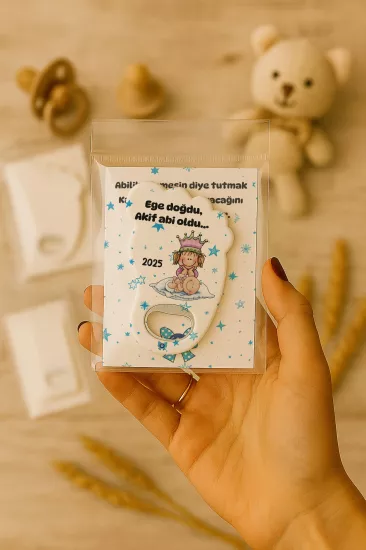 Yeni Doğan Bebek, Doğum Günü, Baby Shower, Diş Buğdayı Hediyesi Jelatin Kartlı Ayak İzi Açacak Magnet
