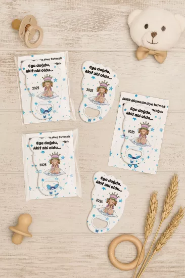 Yeni Doğan Bebek, Doğum Günü, Baby Shower, Diş Buğdayı Hediyesi Jelatin Kartlı Ayak İzi Açacak Magnet